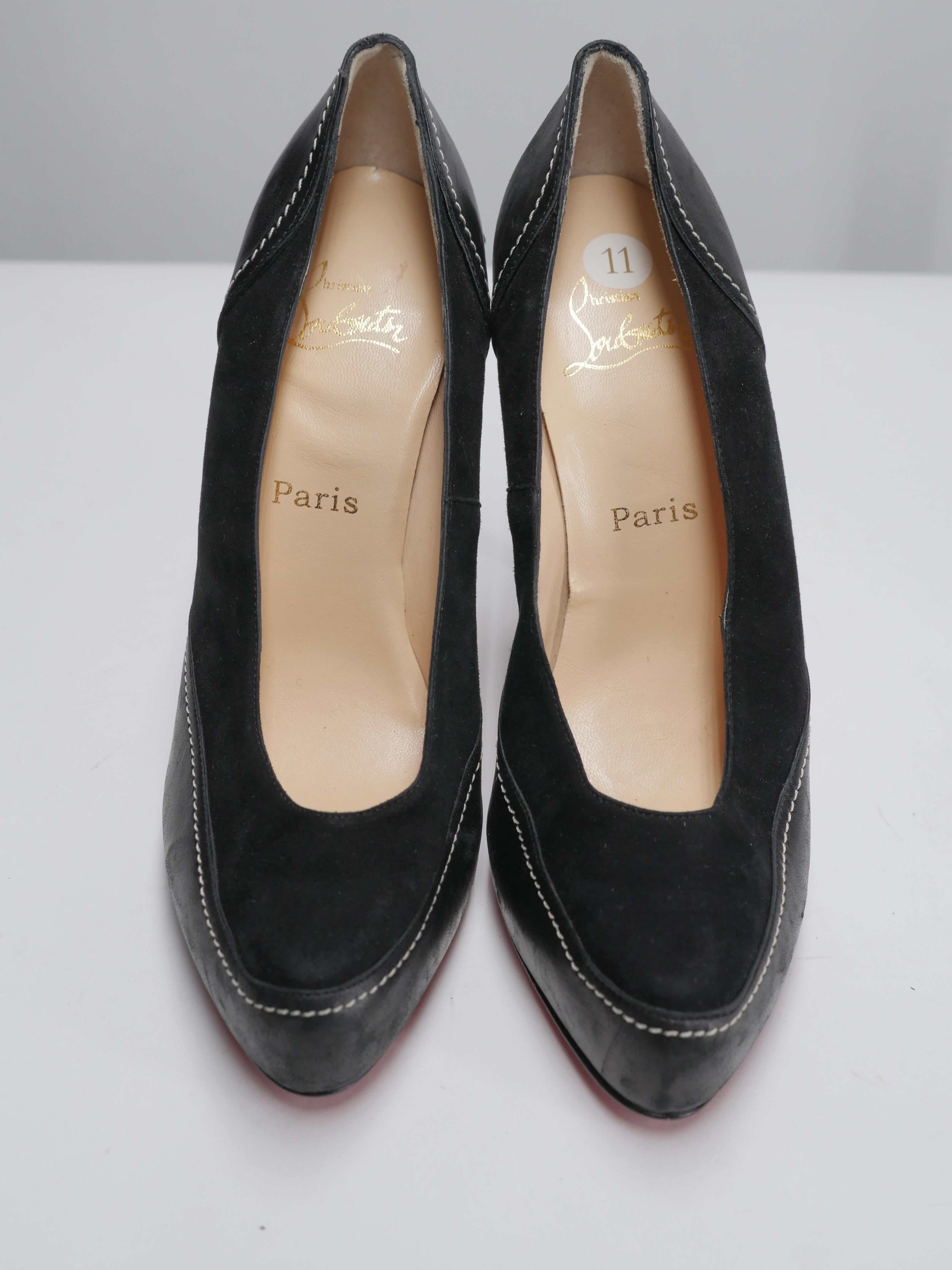 Leather & Suede Pumps w/ White Stitching Detail
