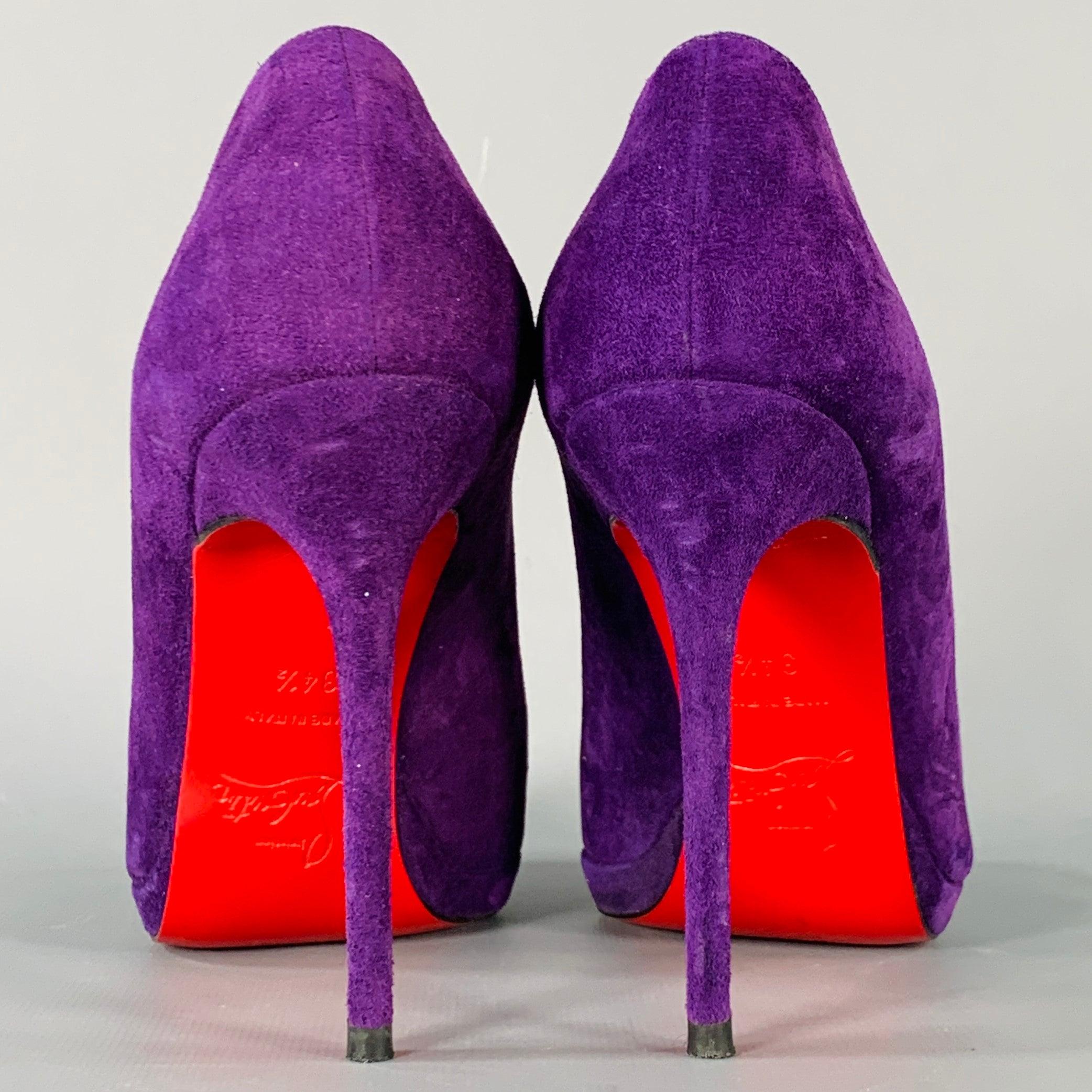 CHRISTIAN LOUBOUTIN Size 4.5 Purple Suede Platform Pumps In Good Condition For Sale In San Francisco, CA