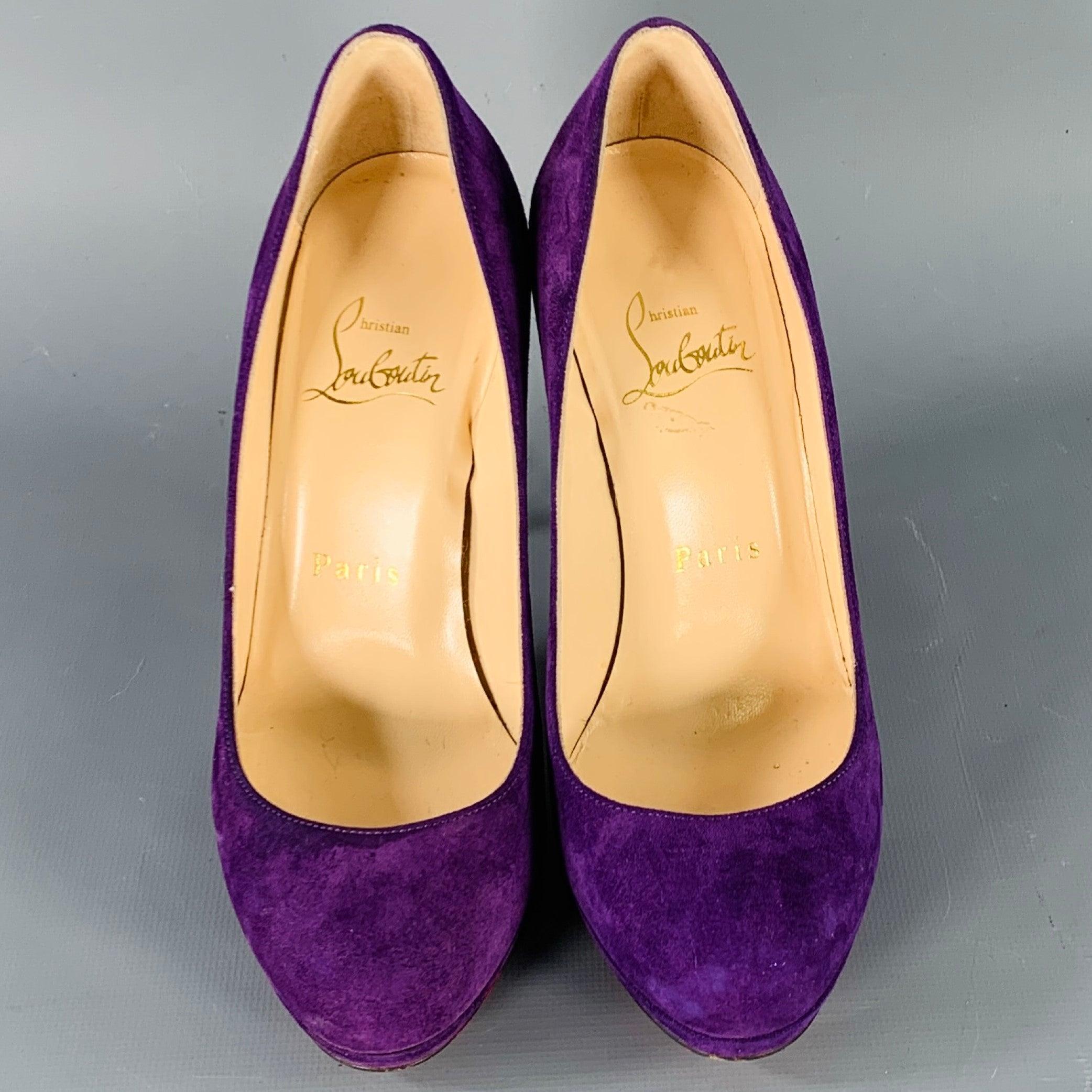 Women's CHRISTIAN LOUBOUTIN Size 4.5 Purple Suede Platform Pumps For Sale