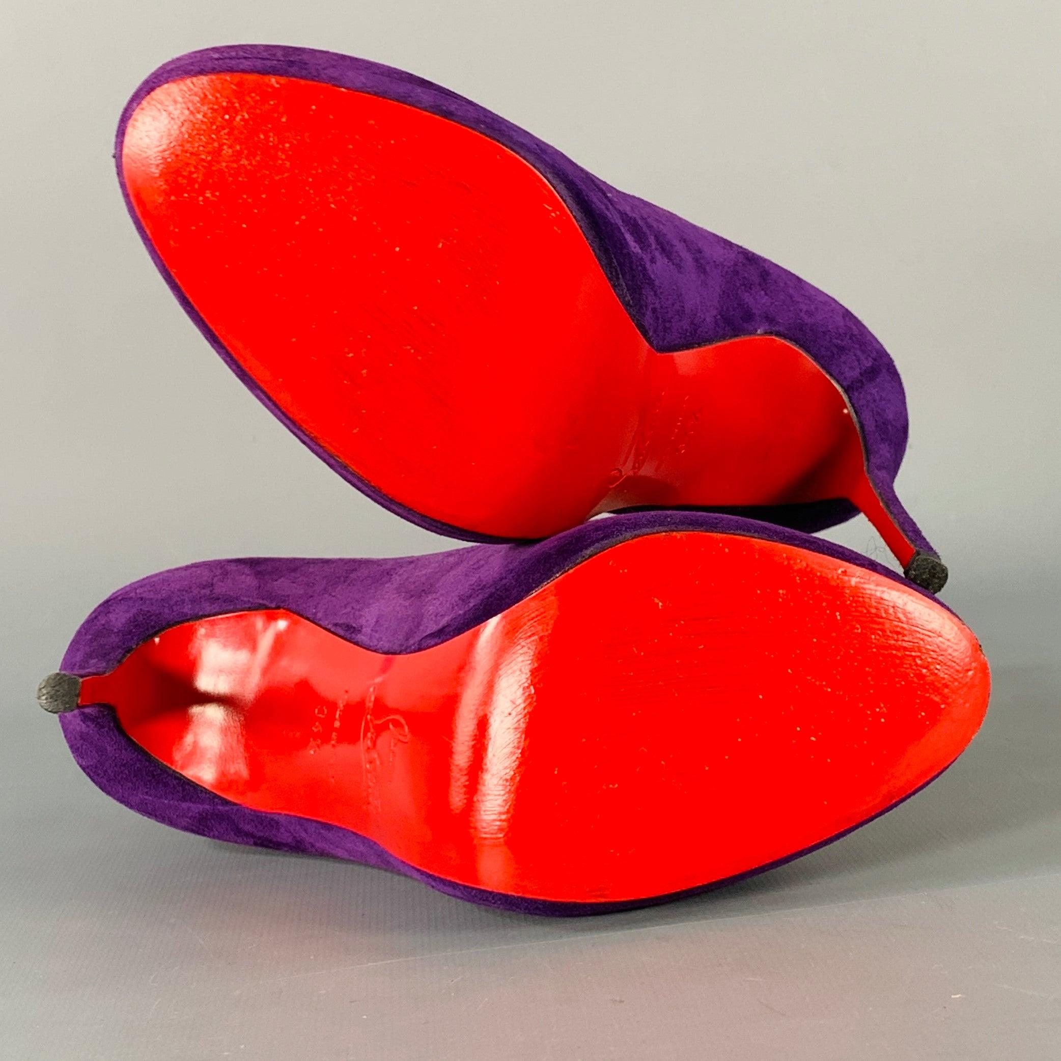 CHRISTIAN LOUBOUTIN Size 4.5 Purple Suede Platform Pumps For Sale 2