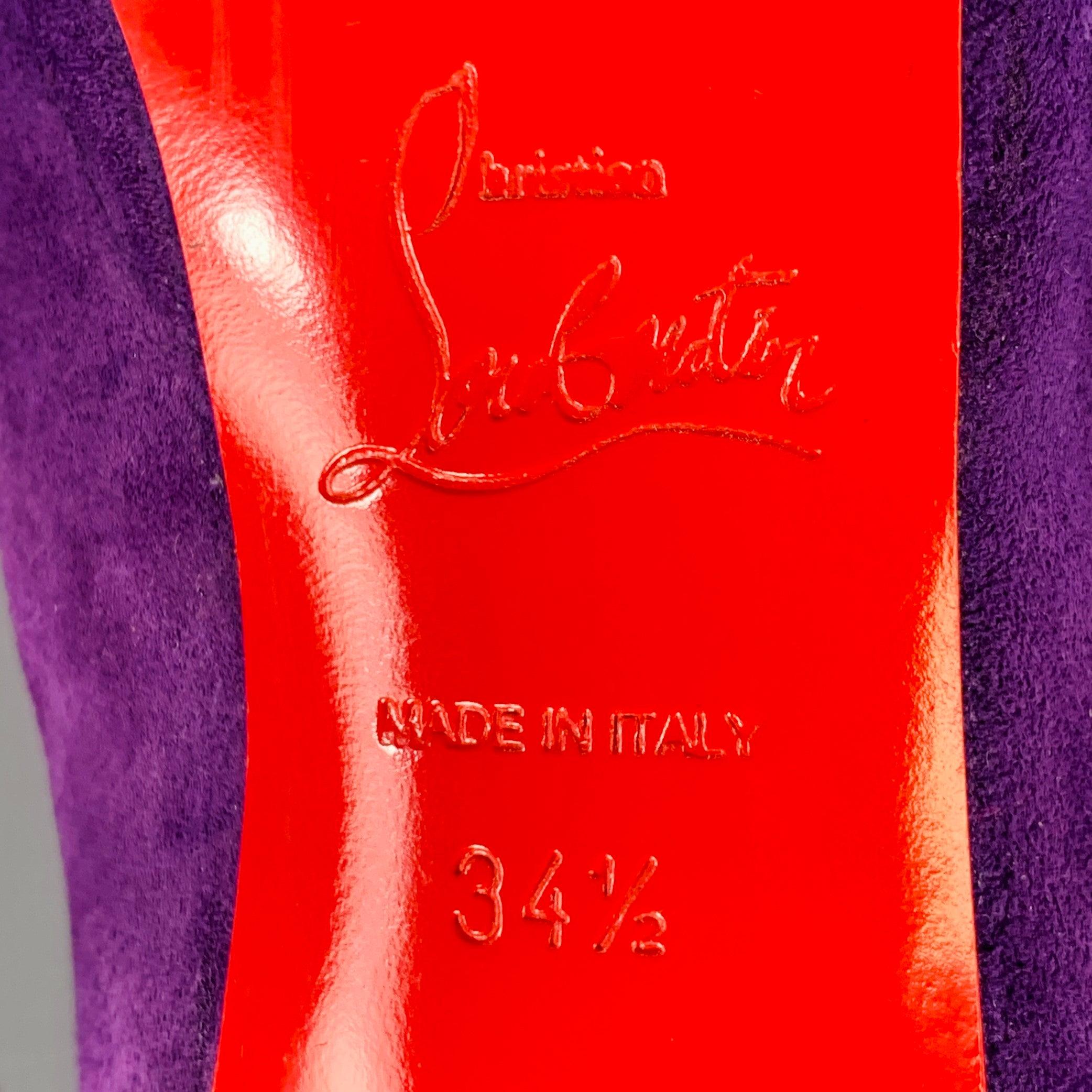 CHRISTIAN LOUBOUTIN Size 4.5 Purple Suede Platform Pumps For Sale 4