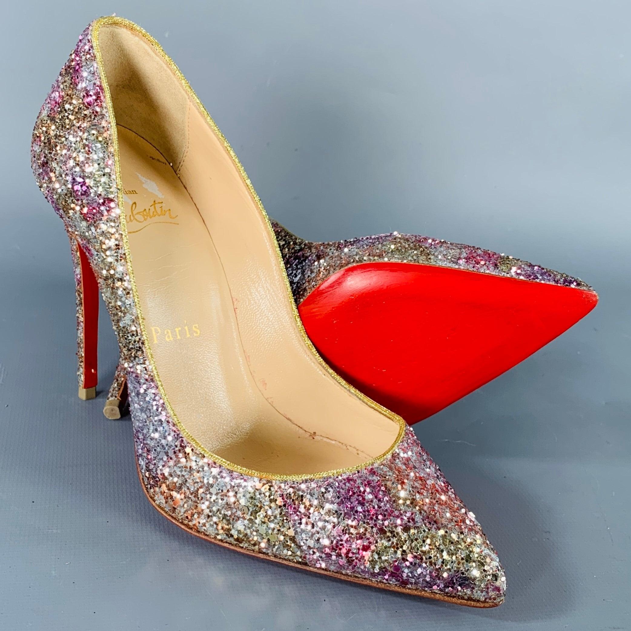 CHRISTIAN LOUBOUTIN Size 4.5 Silver Pink Glitter Stiletto Pumps For Sale 1
