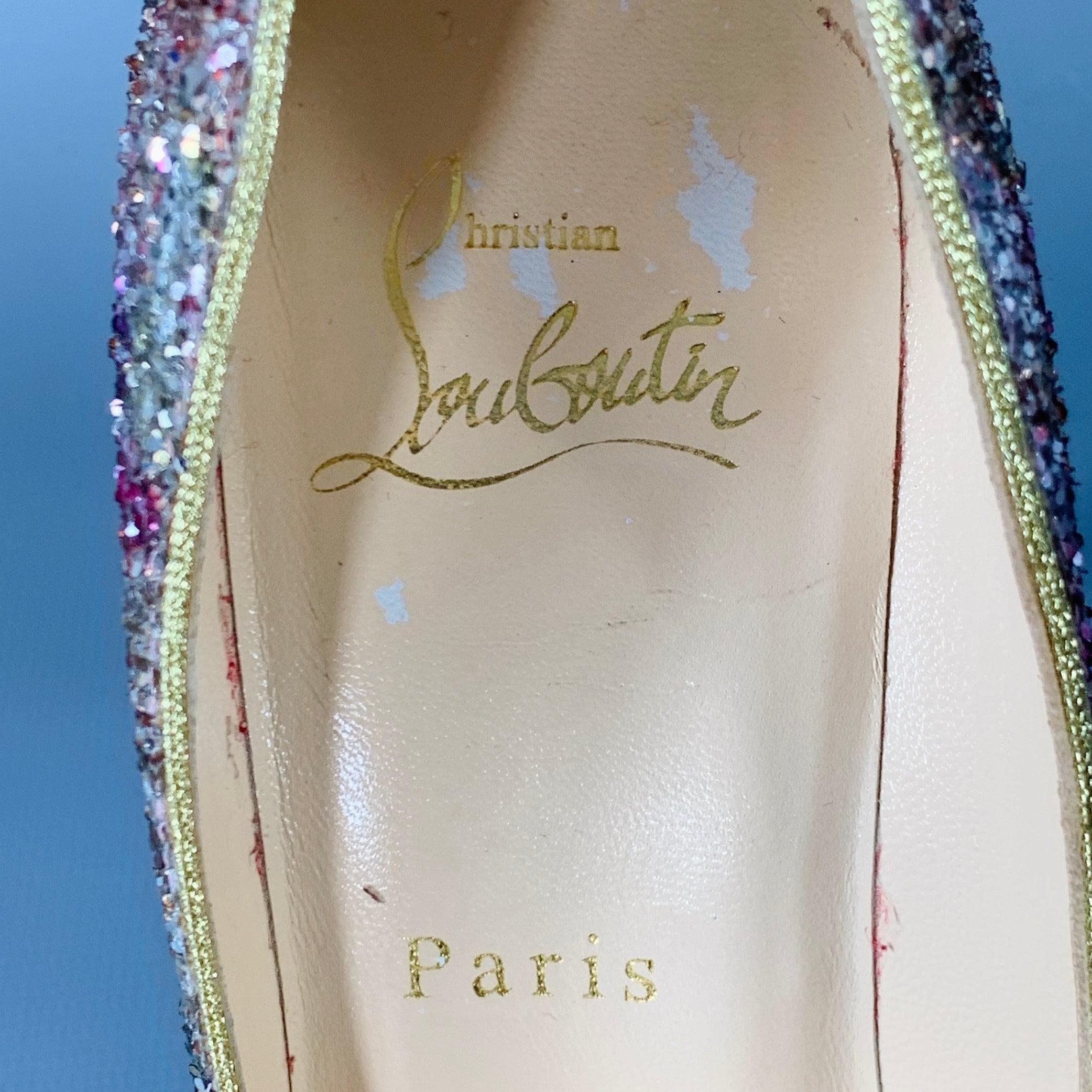 CHRISTIAN LOUBOUTIN Size 4.5 Silver Pink Glitter Stiletto Pumps For Sale 3