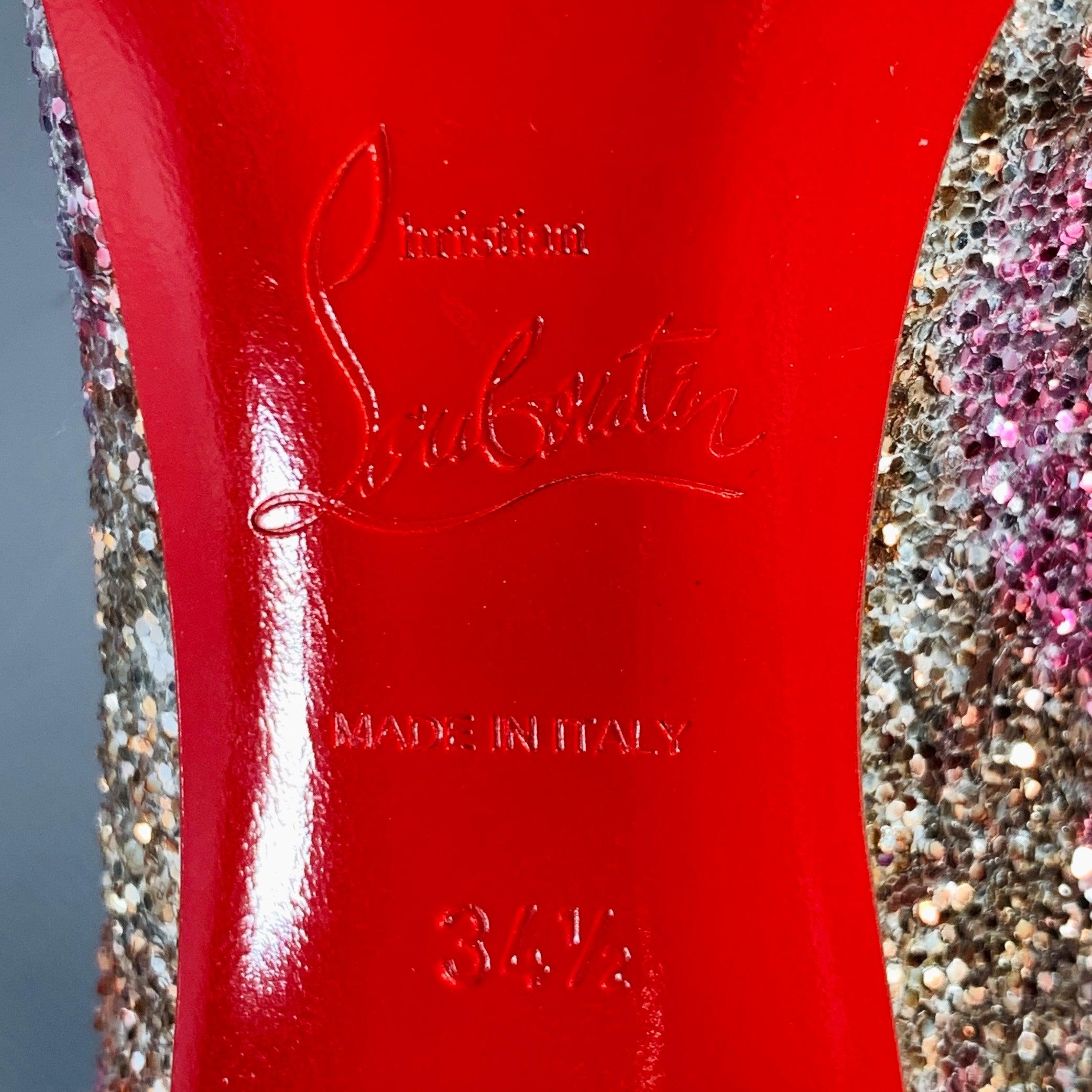 CHRISTIAN LOUBOUTIN Size 4.5 Silver Pink Glitter Stiletto Pumps For Sale 4