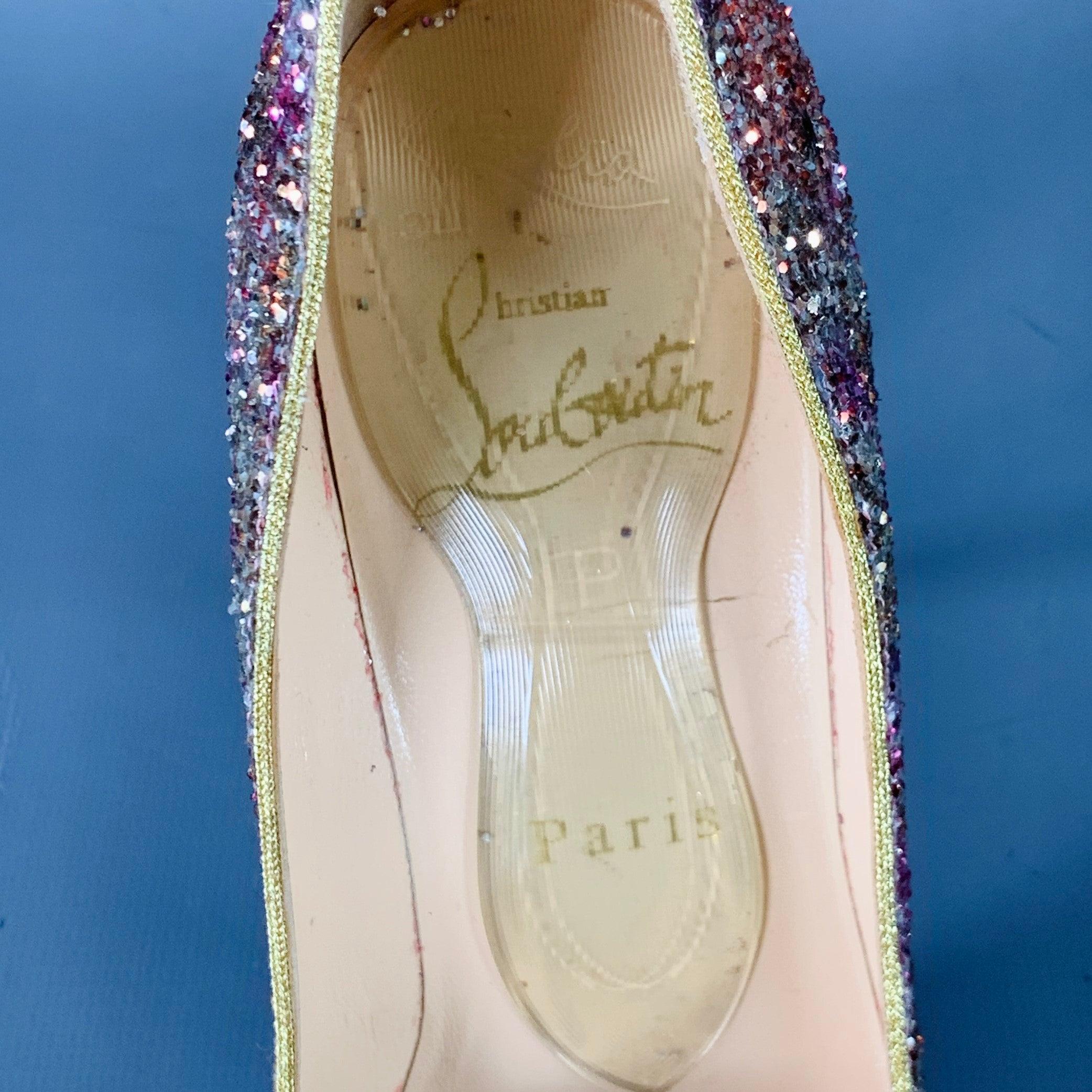 CHRISTIAN LOUBOUTIN Size 4.5 Silver Pink Glitter Stiletto Pumps For Sale 5