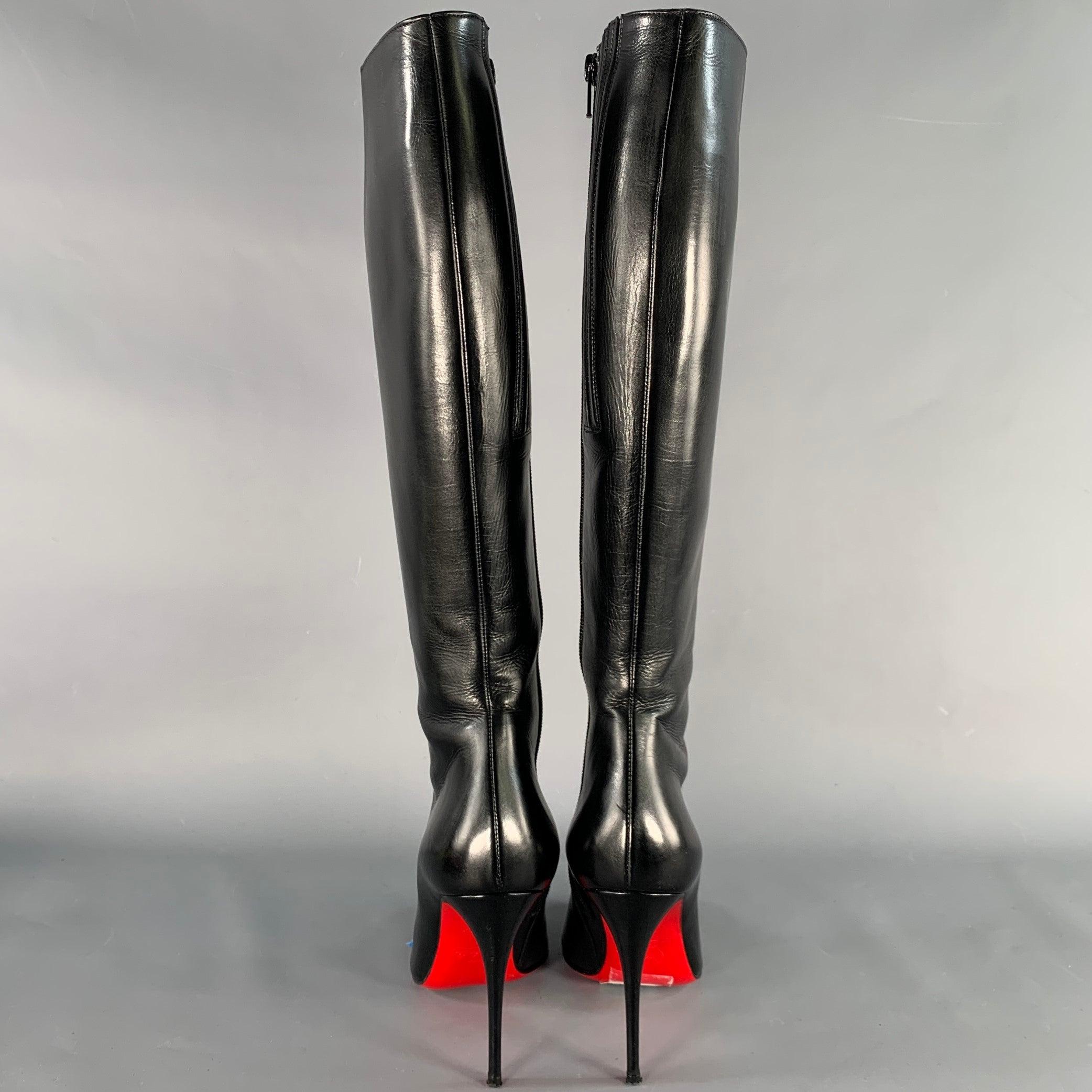CHRISTIAN LOUBOUTIN Size 5 Black Leather Side Zipper Boots In Excellent Condition For Sale In San Francisco, CA
