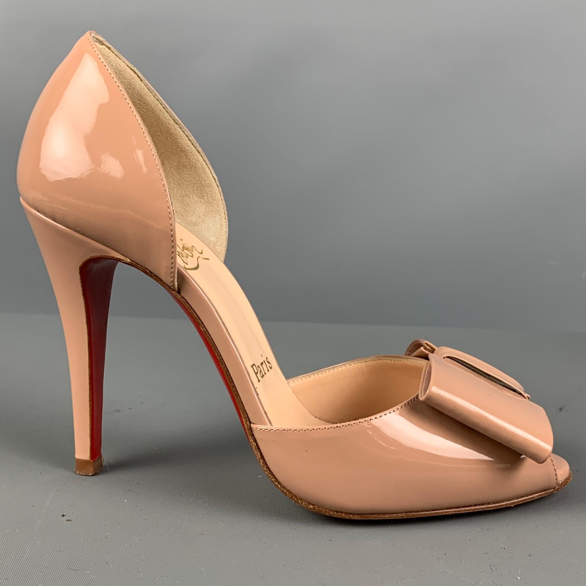 CHRISTIAN LOUBOUTIN Size 6 Beige Nude Patent Leather D'Orsay Pumps In Good Condition In San Francisco, CA