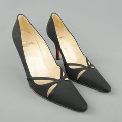 CHRISTIAN LOUBOUTIN Heels Pumps Size 6 Black Fabric Cutout Pointed Toe Shoes