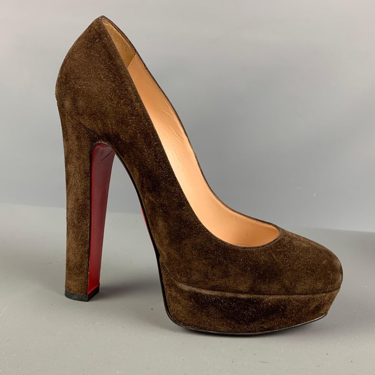 Christian Louboutin 36 US 6 Brown Suede Round Toe High Heel Pumps red sole  heels