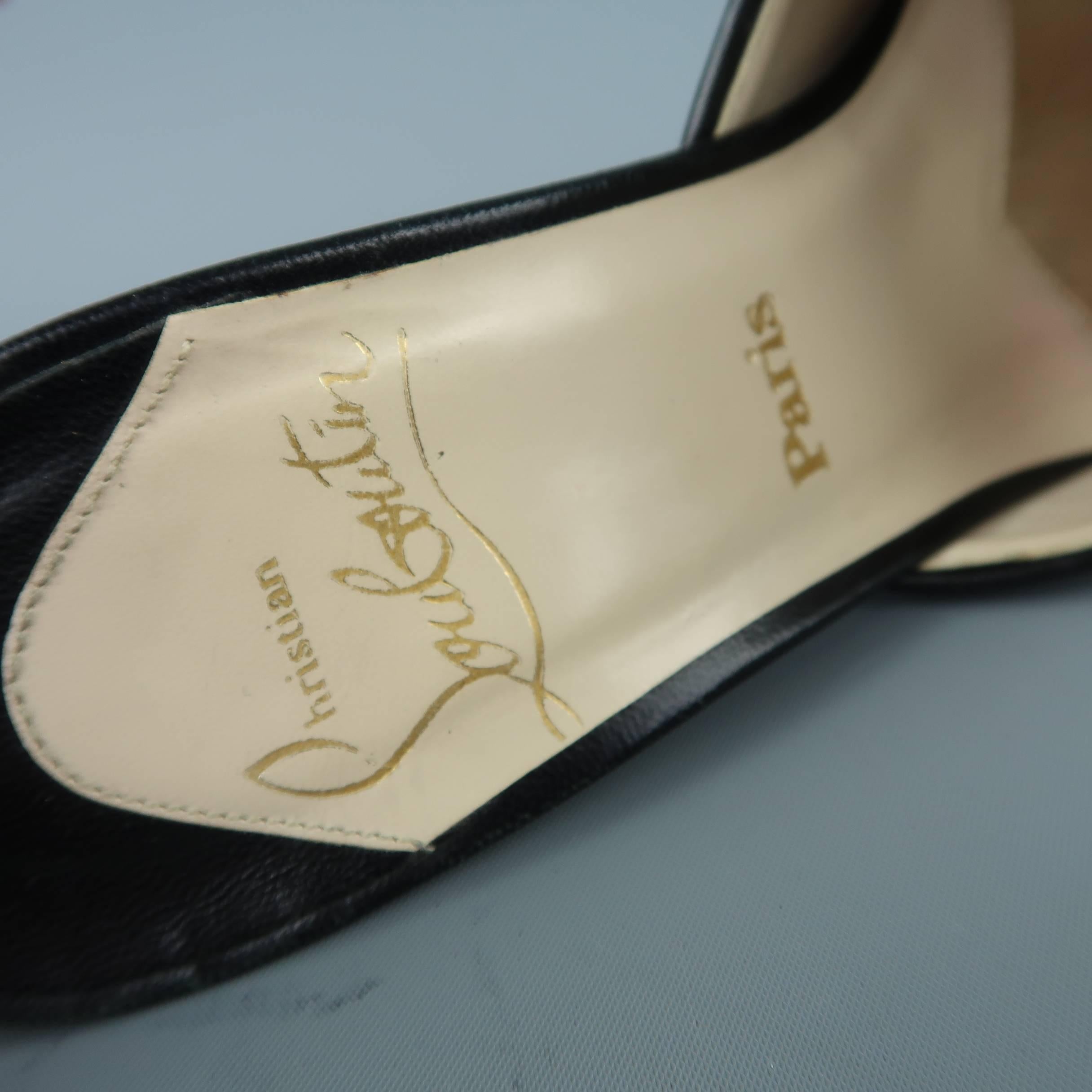 CHRISTIAN LOUBOUTIN Mules Size 6.5 Black & Gold Brocade Velvet Kitten Heel Shoes 1