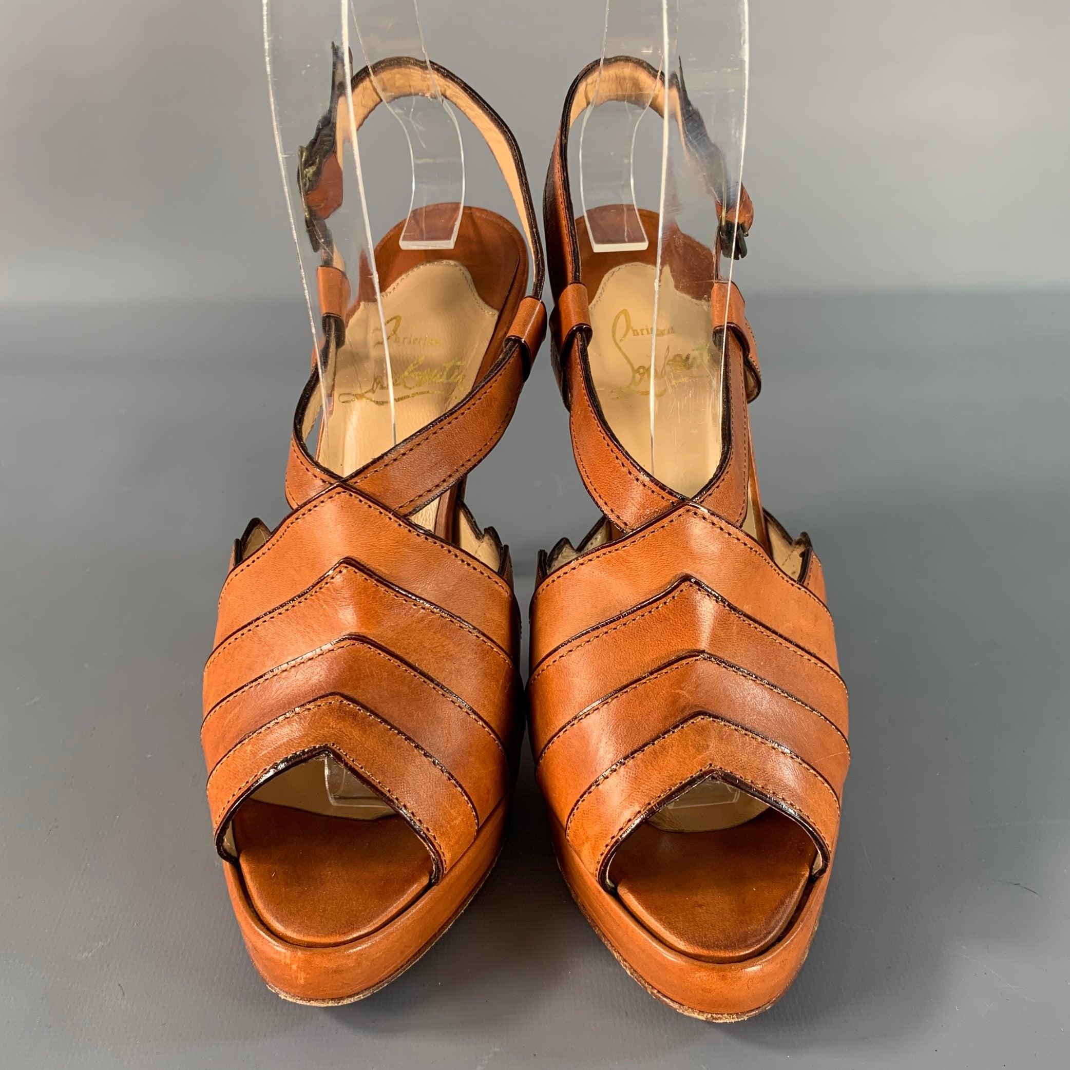 Christian Louboutin Taglia 6,5 Sandali con plateau in pelle marrone Tan In condizioni buone in vendita a San Francisco, CA