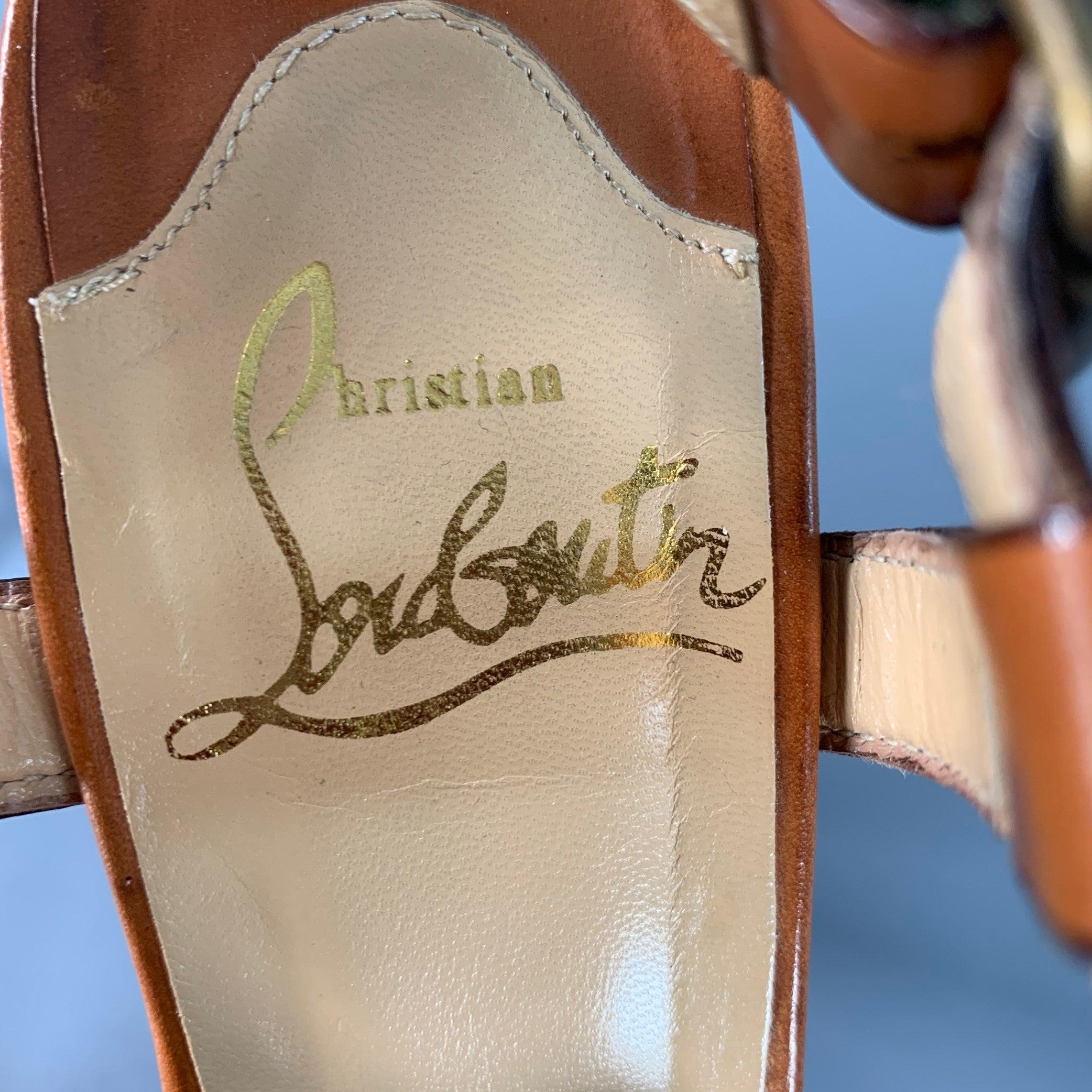 Christian Louboutin Taglia 6,5 Sandali con plateau in pelle marrone Tan in vendita 3