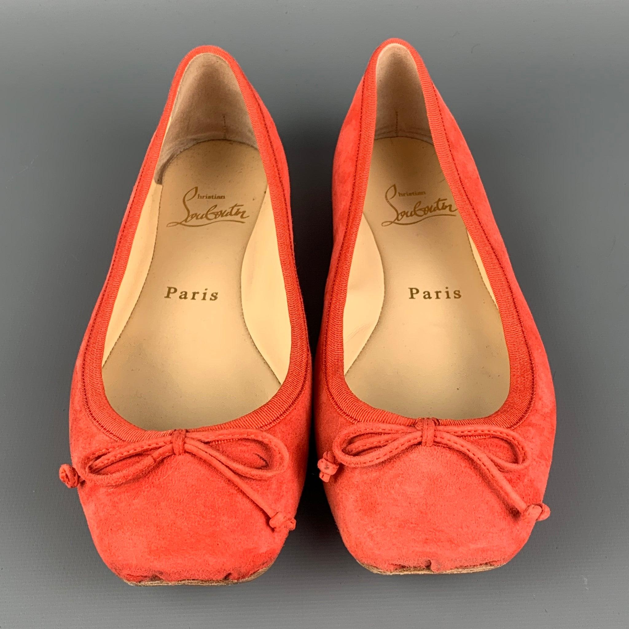 Women's CHRISTIAN LOUBOUTIN Size 6.5 Coral Suede Ballet Flats For Sale
