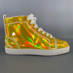 CHRISTIAN LOUBOUTIN Size 6.5 Gold White Leather High Top Lace Up Shoes