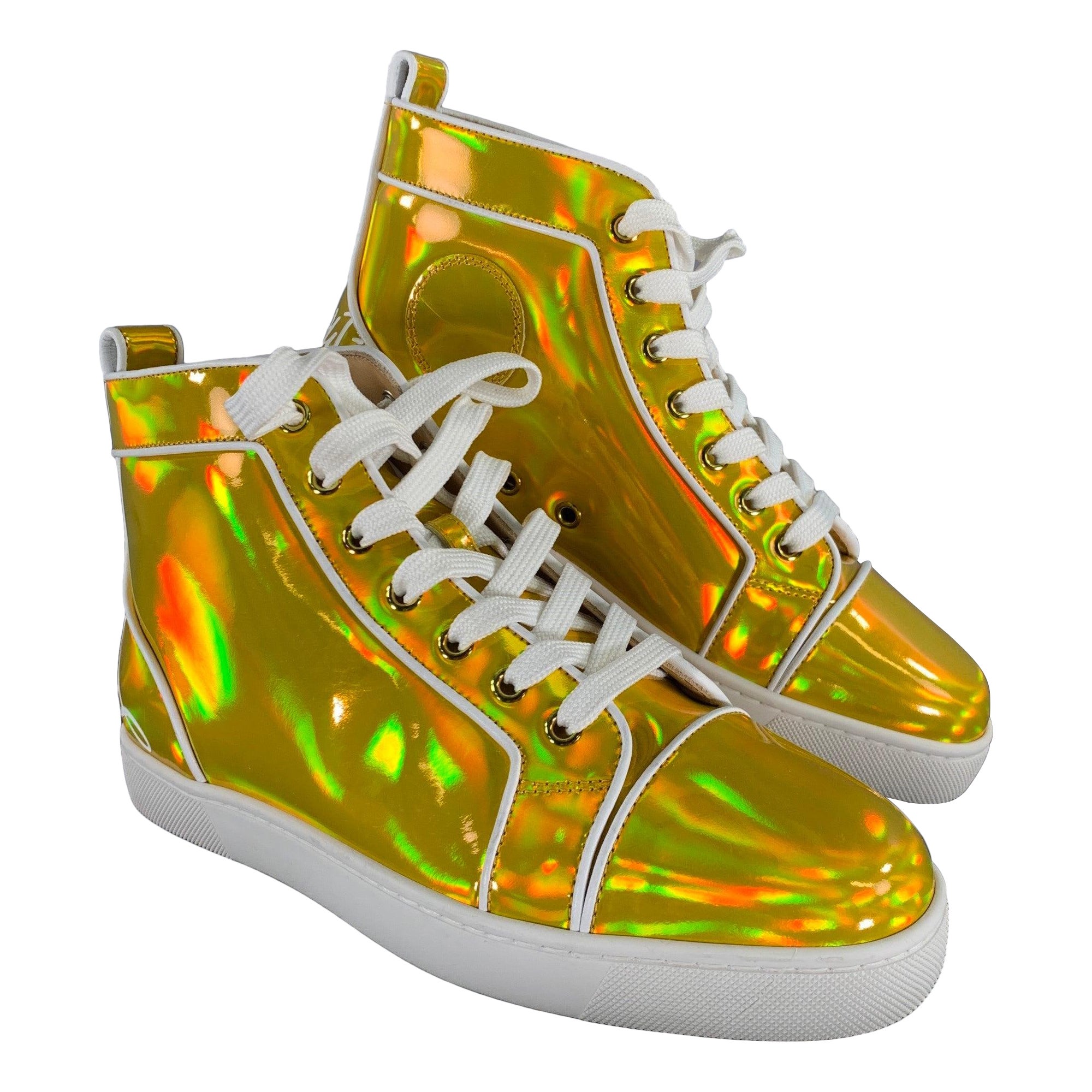 Christian Louboutin Yellow Spike Studded Patent Leather Men\'s Sneakers Red Sole CHRISTIAN LOUBOUTIN - Louis Spiked Suede and Mesh-Trimmed  main image 2