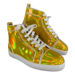 CHRISTIAN LOUBOUTIN Size 6.5 Gold White Leather High Top Lace Up Shoes