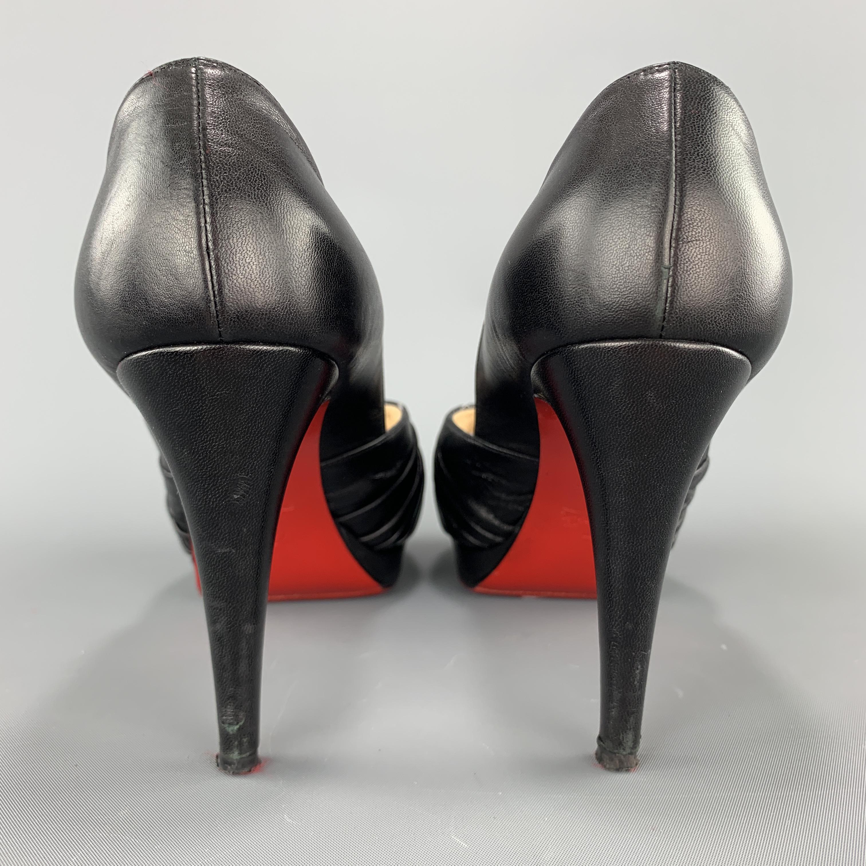 CHRISTIAN LOUBOUTIN Size 7 Black Leather Knotted Peep Toe Pumps 2