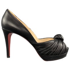 CHRISTIAN LOUBOUTIN Size 7 Black Leather Knotted Peep Toe Pumps