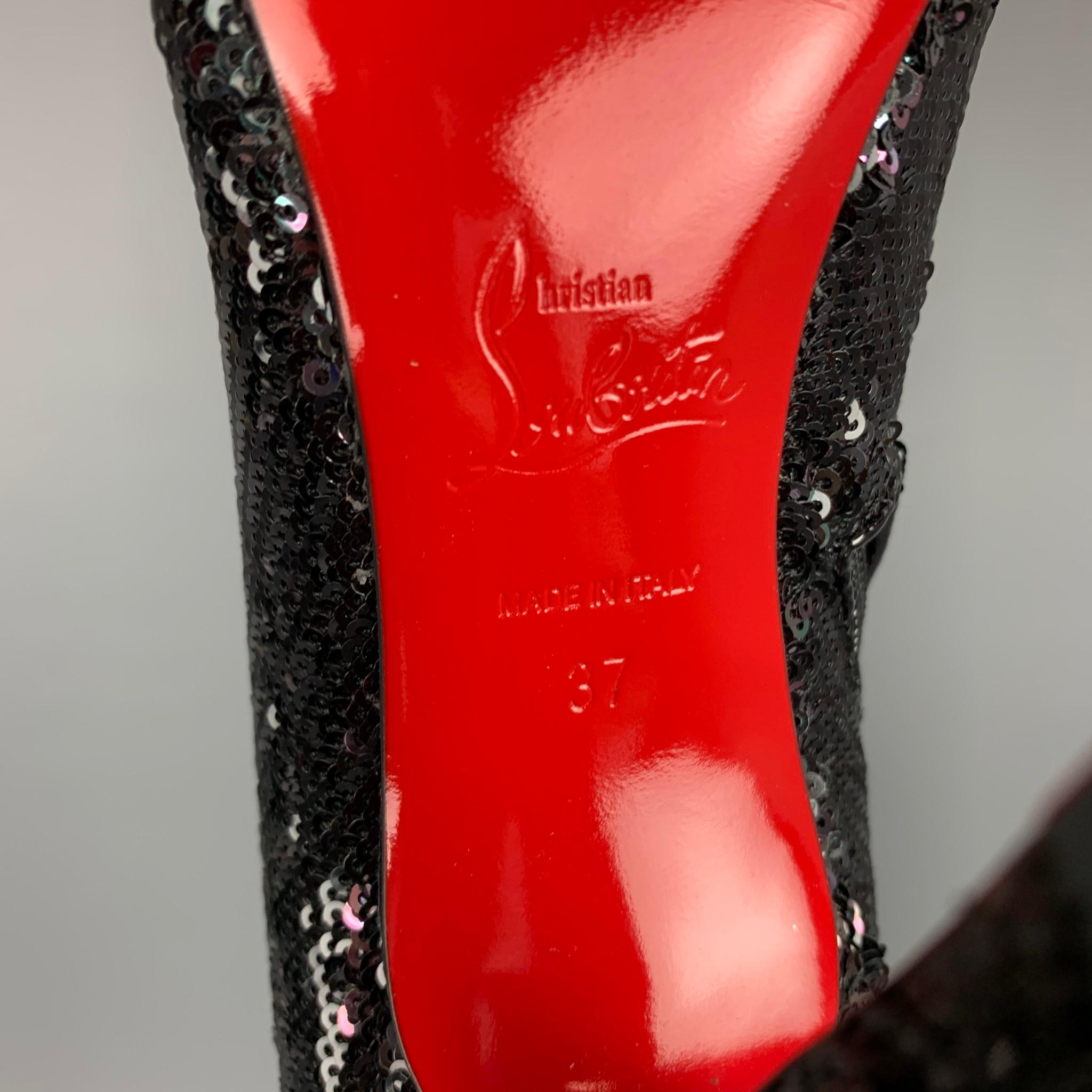 CHRISTIAN LOUBOUTIN Size 7 Black Sequined Over The Knee Round Toe Louise Boots In New Condition In San Francisco, CA