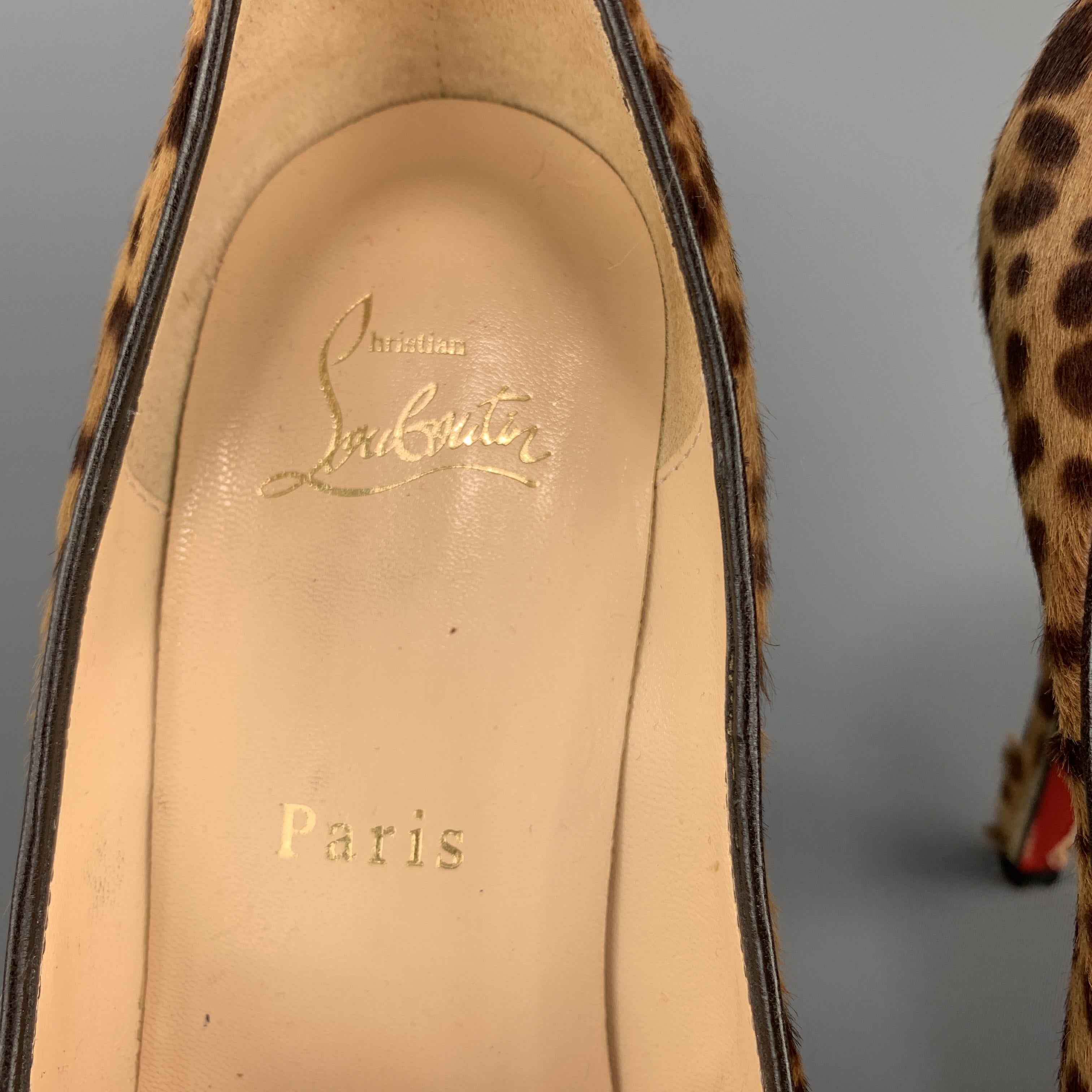 Women's CHRISTIAN LOUBOUTIN Size 7 Leopard Print Ponyhair Calf Hair Peep Toe Pumps