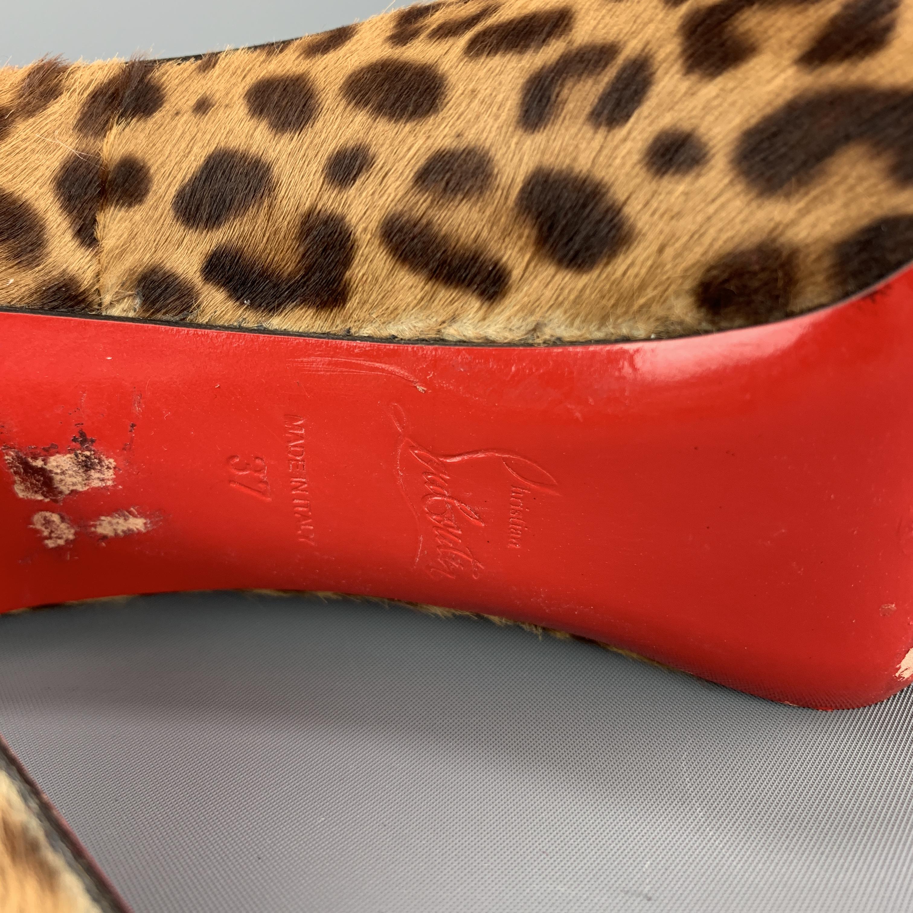 CHRISTIAN LOUBOUTIN Size 7 Leopard Print Ponyhair Calf Hair Peep Toe Pumps 2