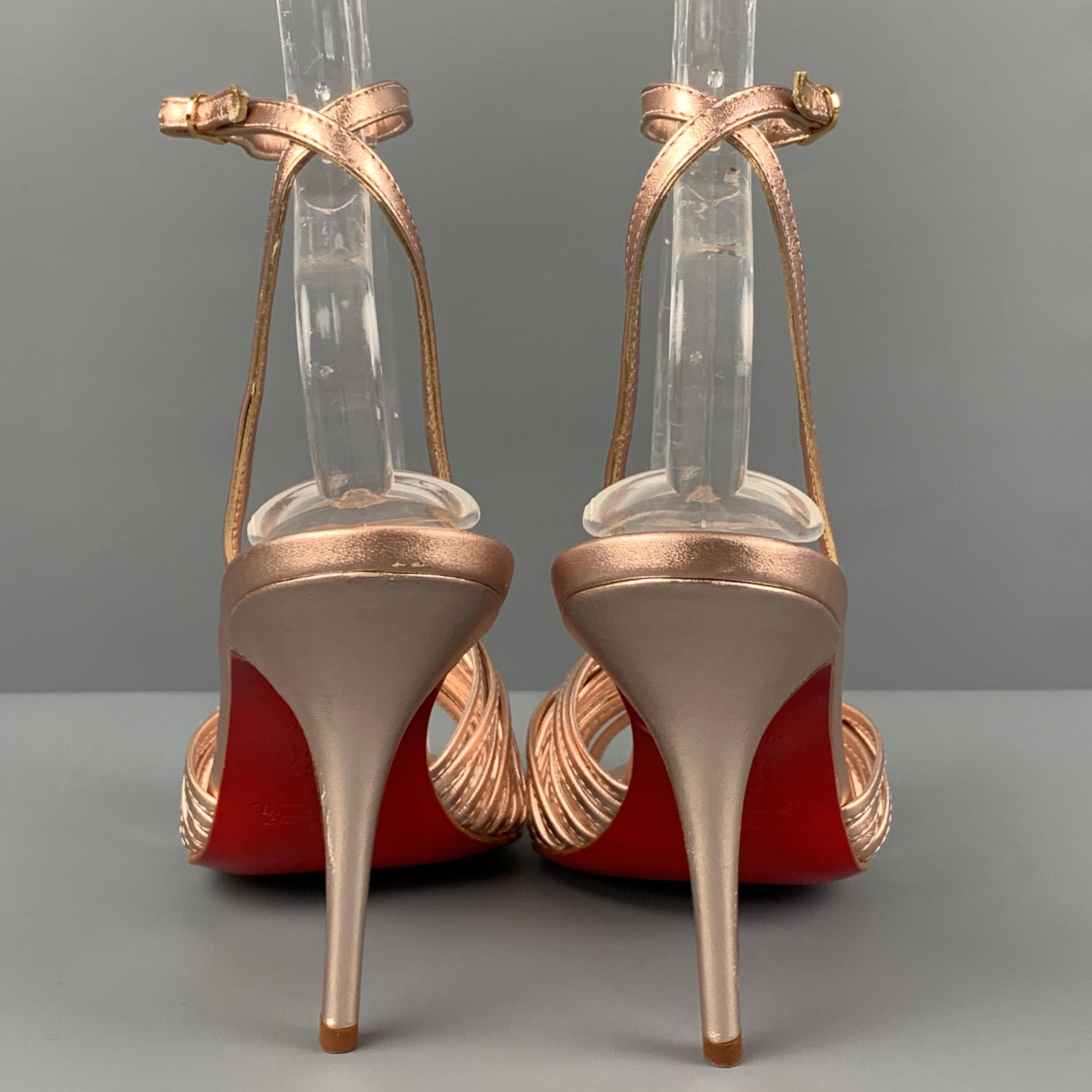 Women's CHRISTIAN LOUBOUTIN Size 7 Rose Leather Metallic Ankle Strap Sandals
