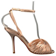 CHRISTIAN LOUBOUTIN Size 7 Rose Leather Metallic Ankle Strap Sandals
