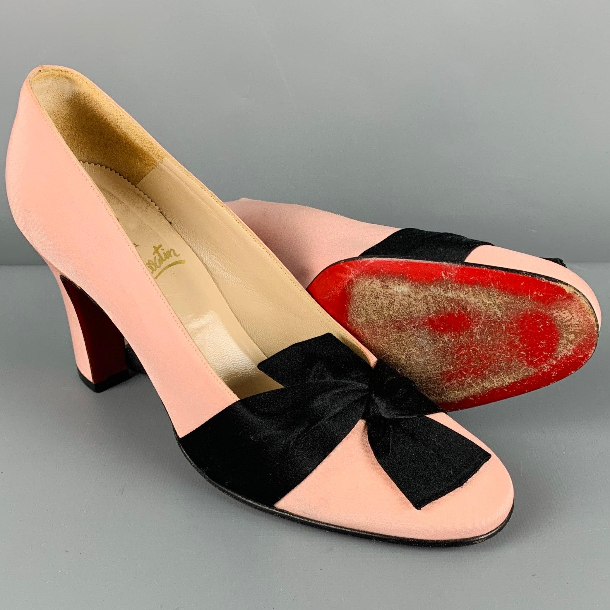 Women's CHRISTIAN LOUBOUTIN Size 7.5 Pink Black Bow Pumps For Sale