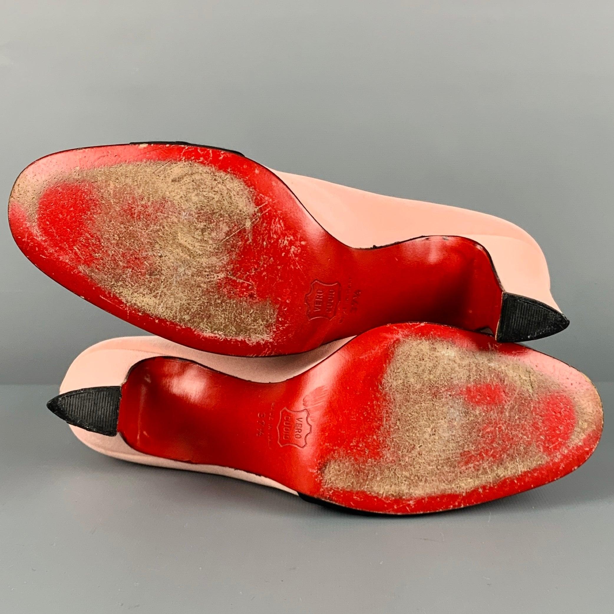 CHRISTIAN LOUBOUTIN Size 7.5 Pink Black Bow Pumps For Sale 1