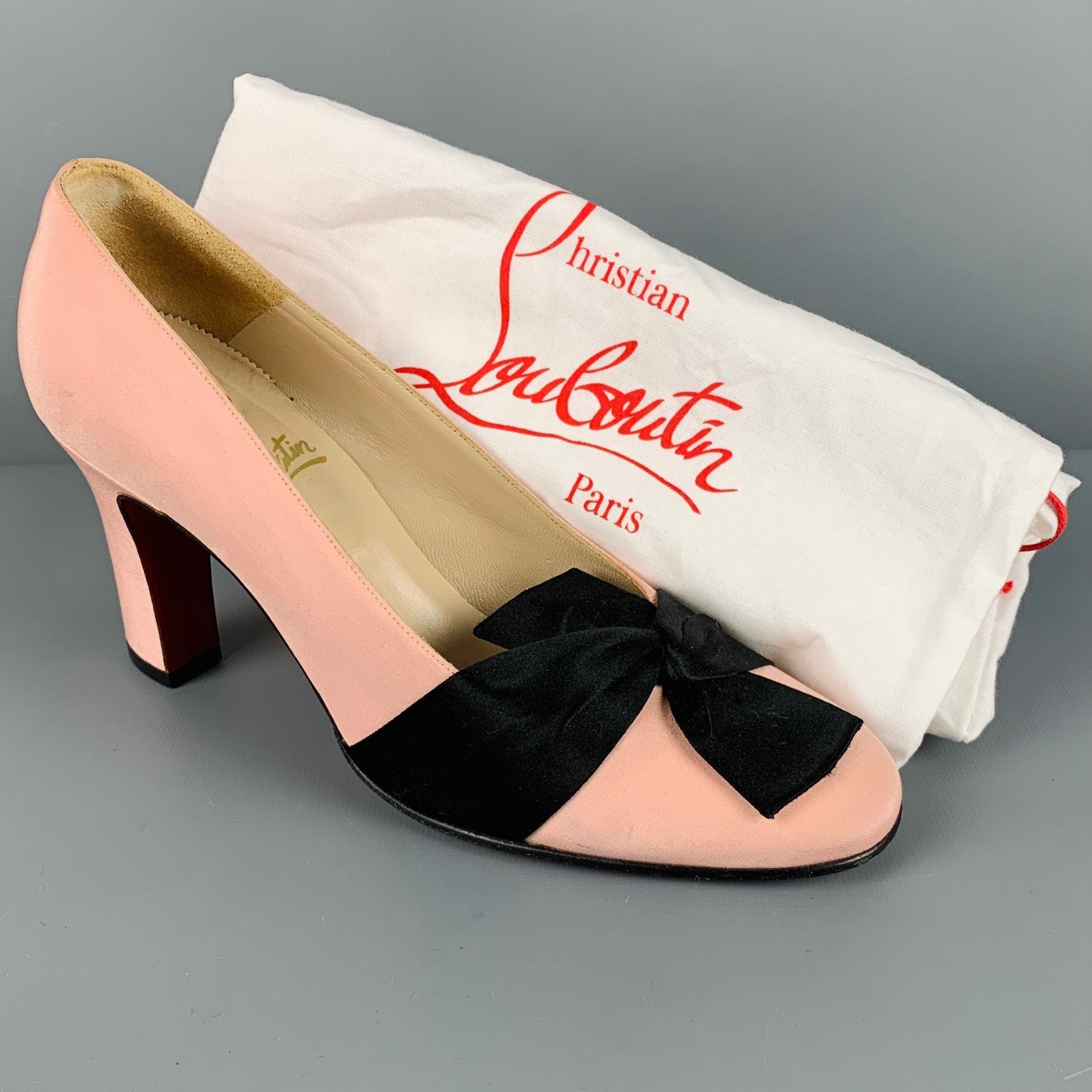 CHRISTIAN LOUBOUTIN Size 7.5 Pink Black Bow Pumps For Sale 2