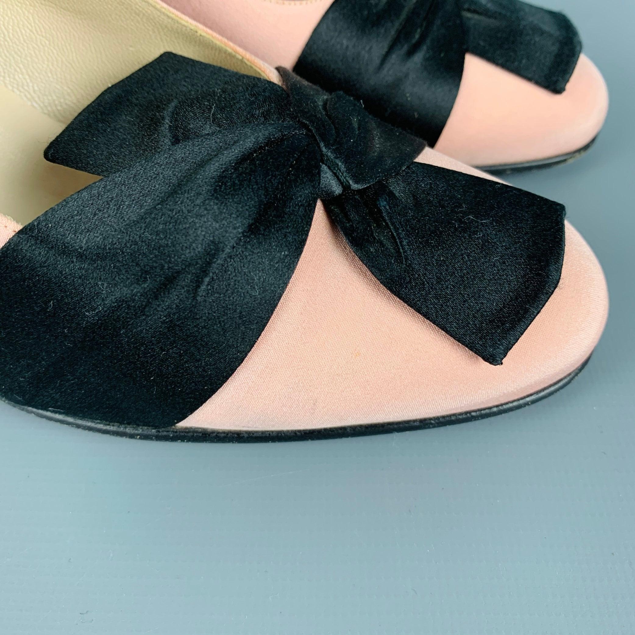 CHRISTIAN LOUBOUTIN Size 7.5 Pink Black Bow Pumps For Sale 3