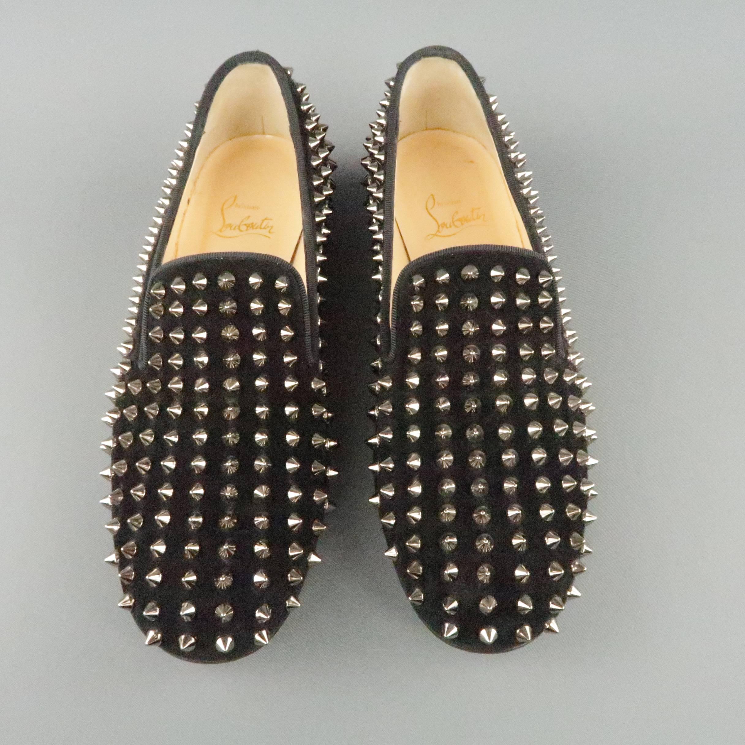 Women's CHRISTIAN LOUBOUTIN Size 8 Black Spiked Suede Rolling Spikes Loafers