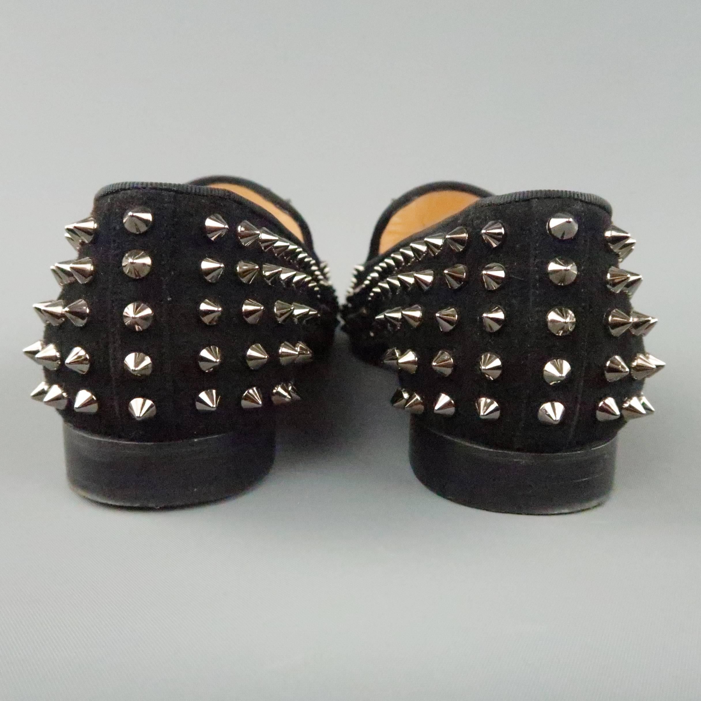 CHRISTIAN LOUBOUTIN Size 8 Black Spiked Suede Rolling Spikes Loafers 3