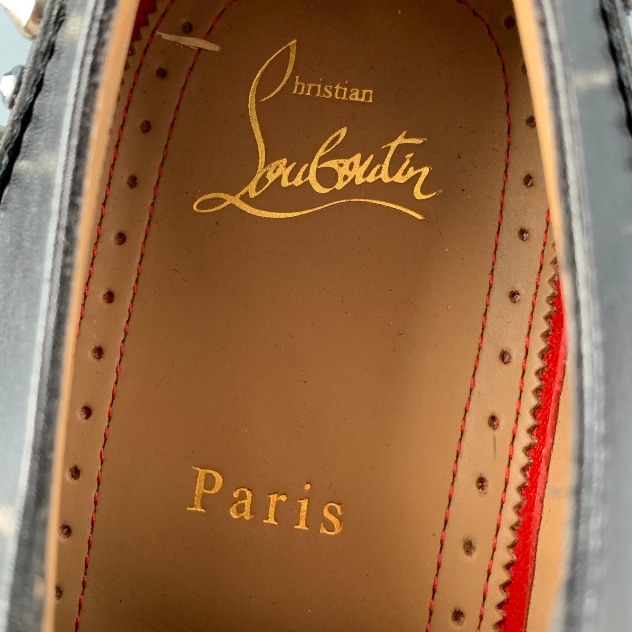 CHRISTIAN LOUBOUTIN Size 8 Black Studded Leather Wingtip Lace Up Shoes In Good Condition In San Francisco, CA