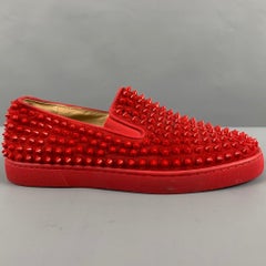 CHRISTIAN LOUBOUTIN Size 8 Red Studded Leather Slip On Sneakers