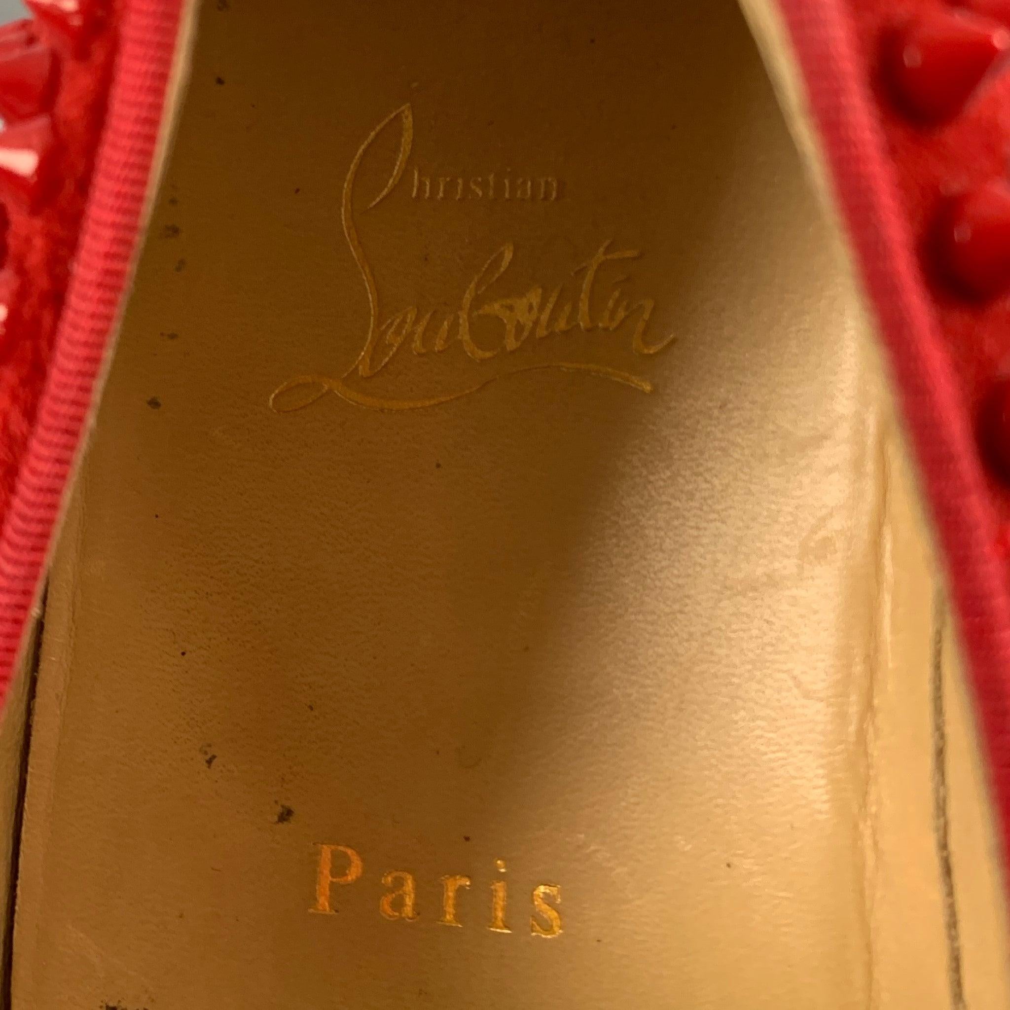 CHRISTIAN LOUBOUTIN Size 8 Red Studded Leather Slip On Sneakers For Sale 3