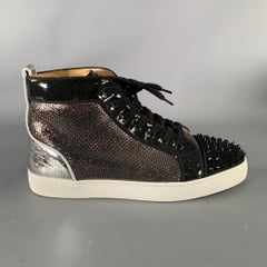 CHRISTIAN LOUBOUTIN Size 8.5 Black Metallic Studded Sneakers