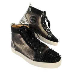 CHRISTIAN LOUBOUTIN Size 8.5 Black Metallic Studded Sneakers