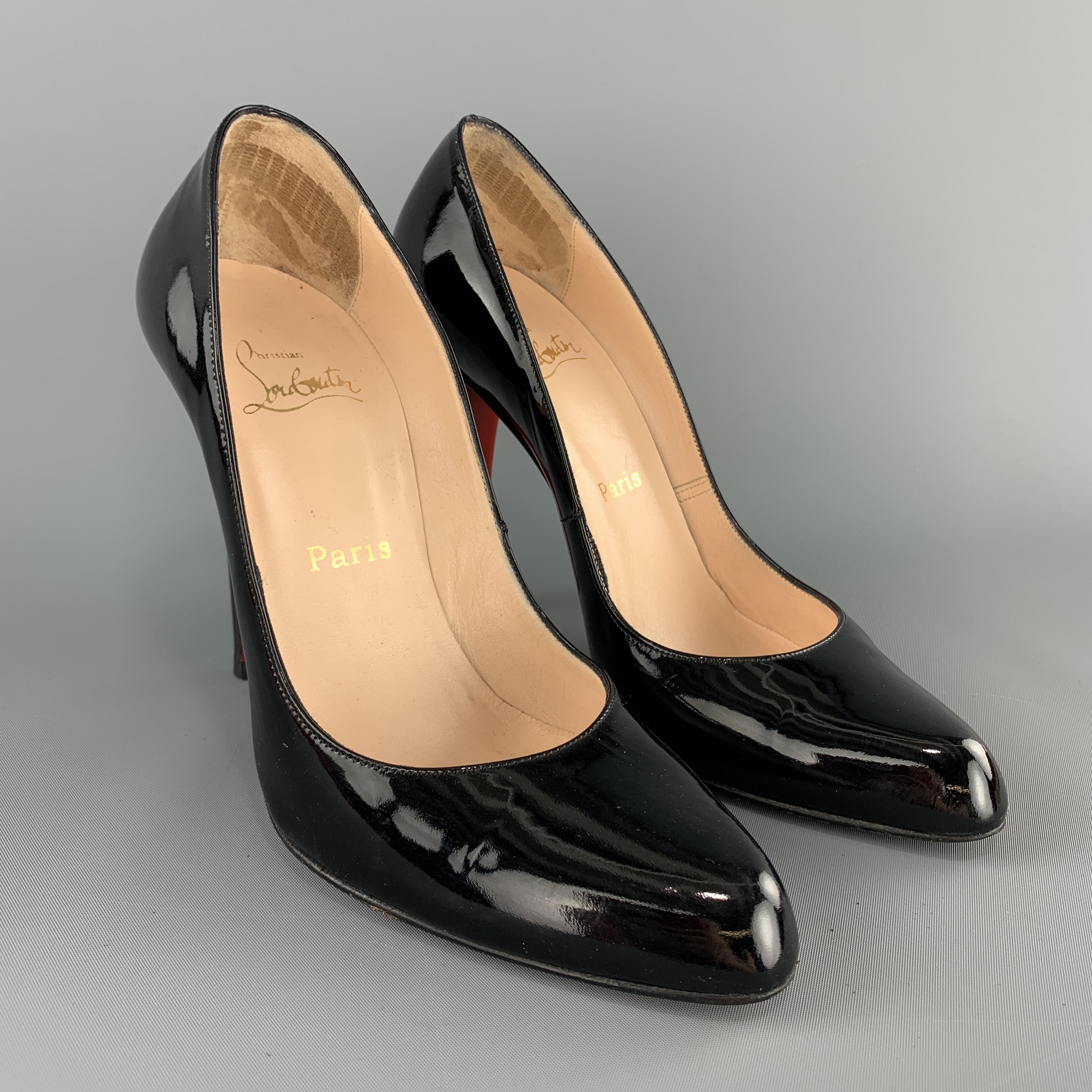 CHRISTIAN LOUBOUTIN Size 8.5 Black Patent Leather Pointed Pumps In Good Condition In San Francisco, CA