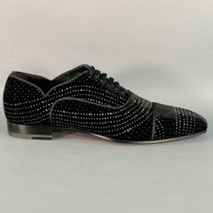 CHRISTIAN LOUBOUTIN Size 8.5 Black Silver Metallic Velvet Cap Toe Lace-Up Shoes