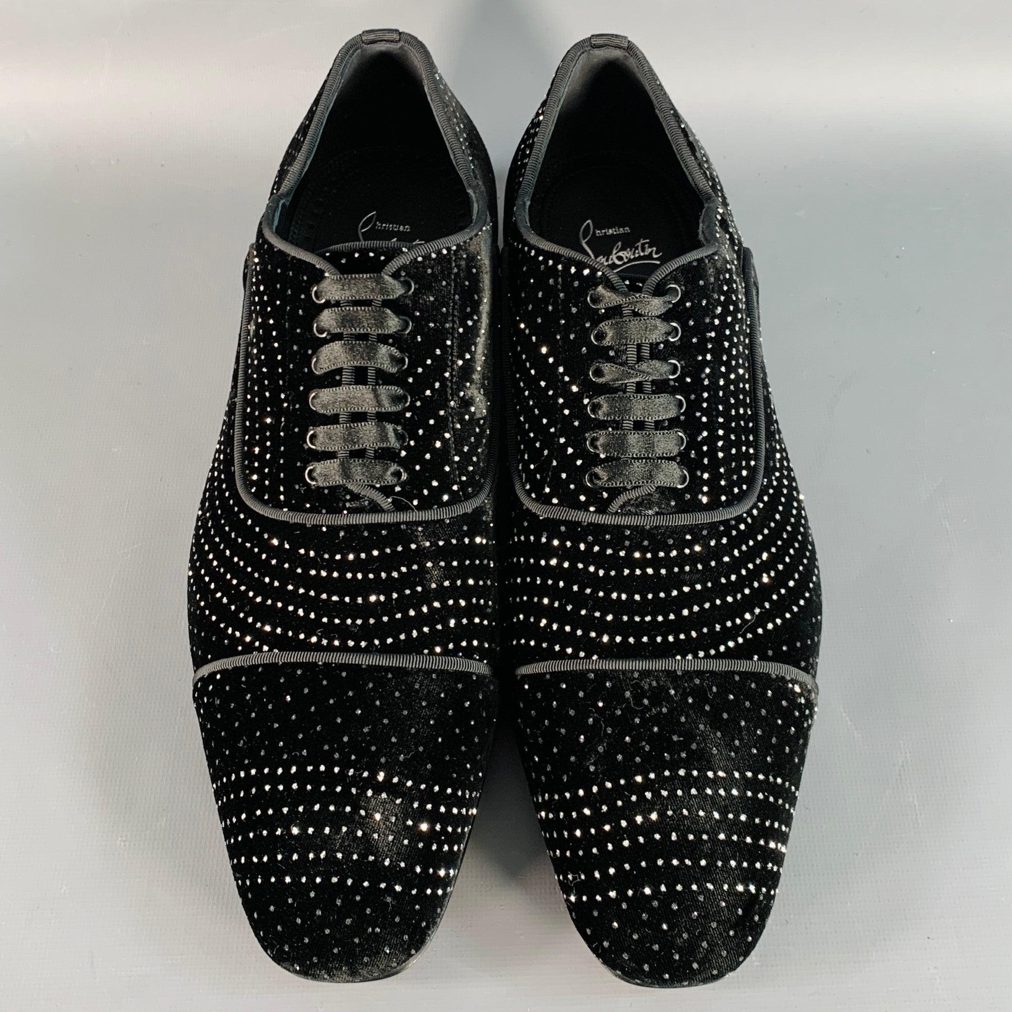 Uomo CHRISTIAN LOUBOUTIN Taglia 8,5 Nero Argento Metallizzato Velluto Up&Up in vendita