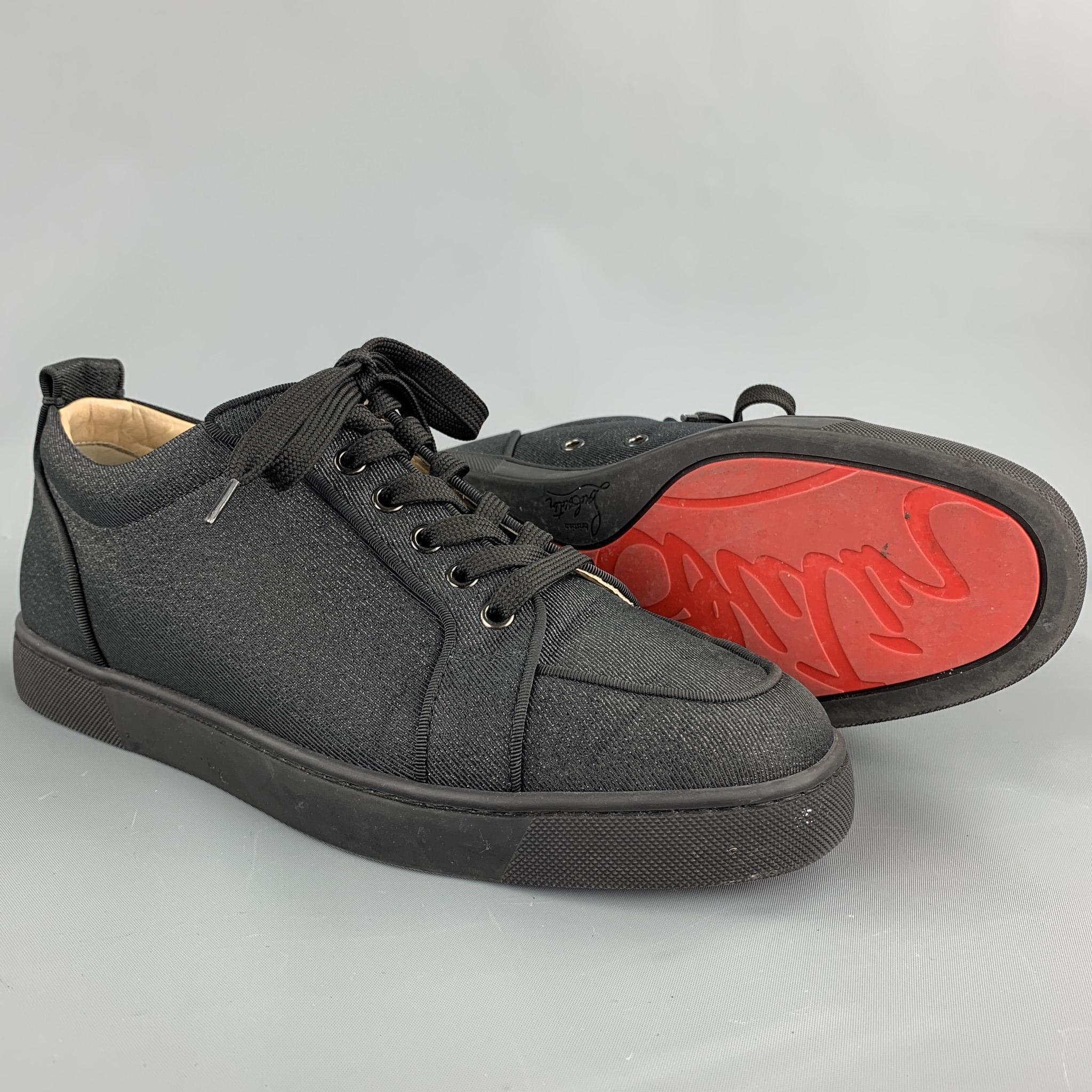 CHRISTIAN LOUBOUTIN Size 9 Black Lurex Denim Lace Up Sneakers In Excellent Condition In San Francisco, CA