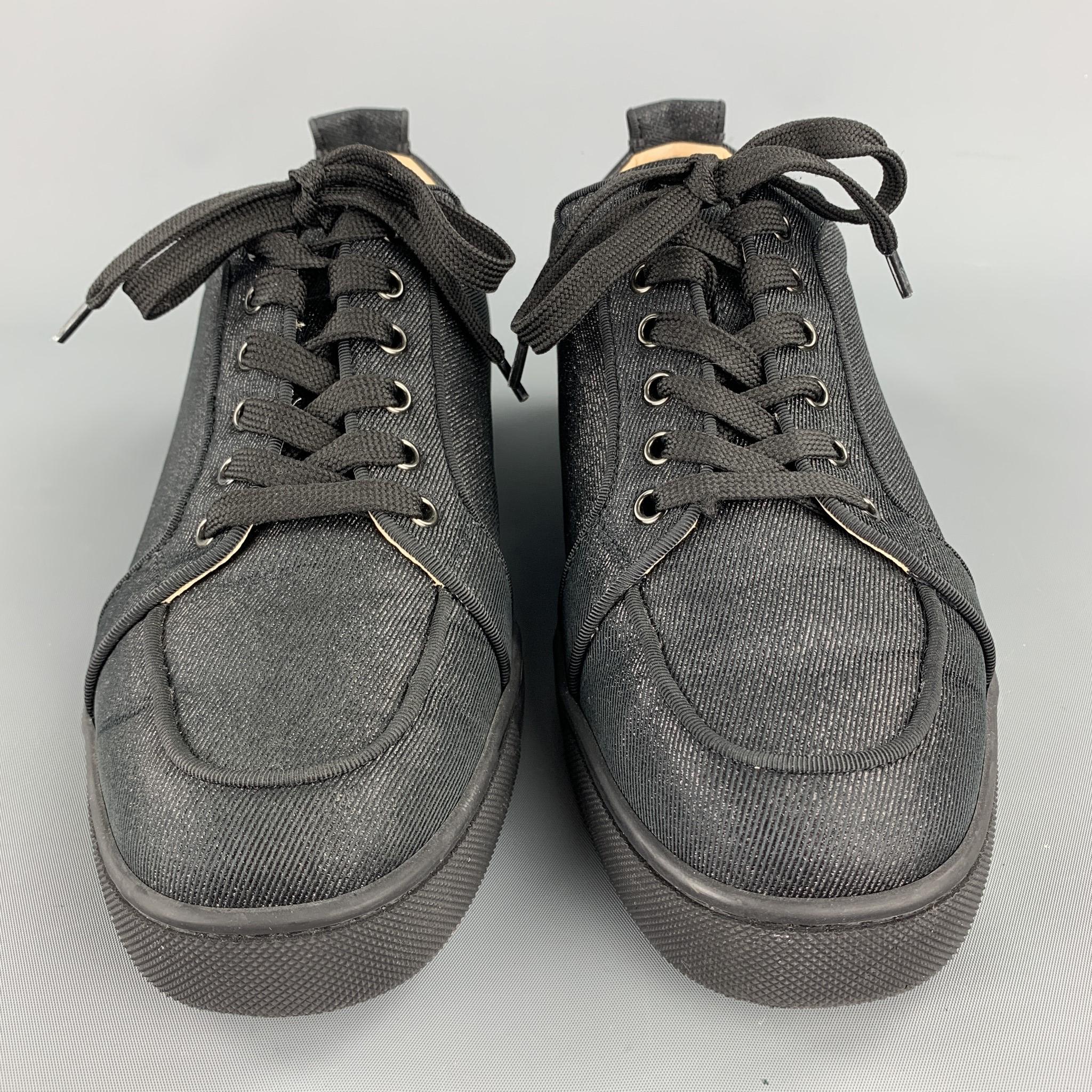 Men's CHRISTIAN LOUBOUTIN Size 9 Black Lurex Denim Lace Up Sneakers