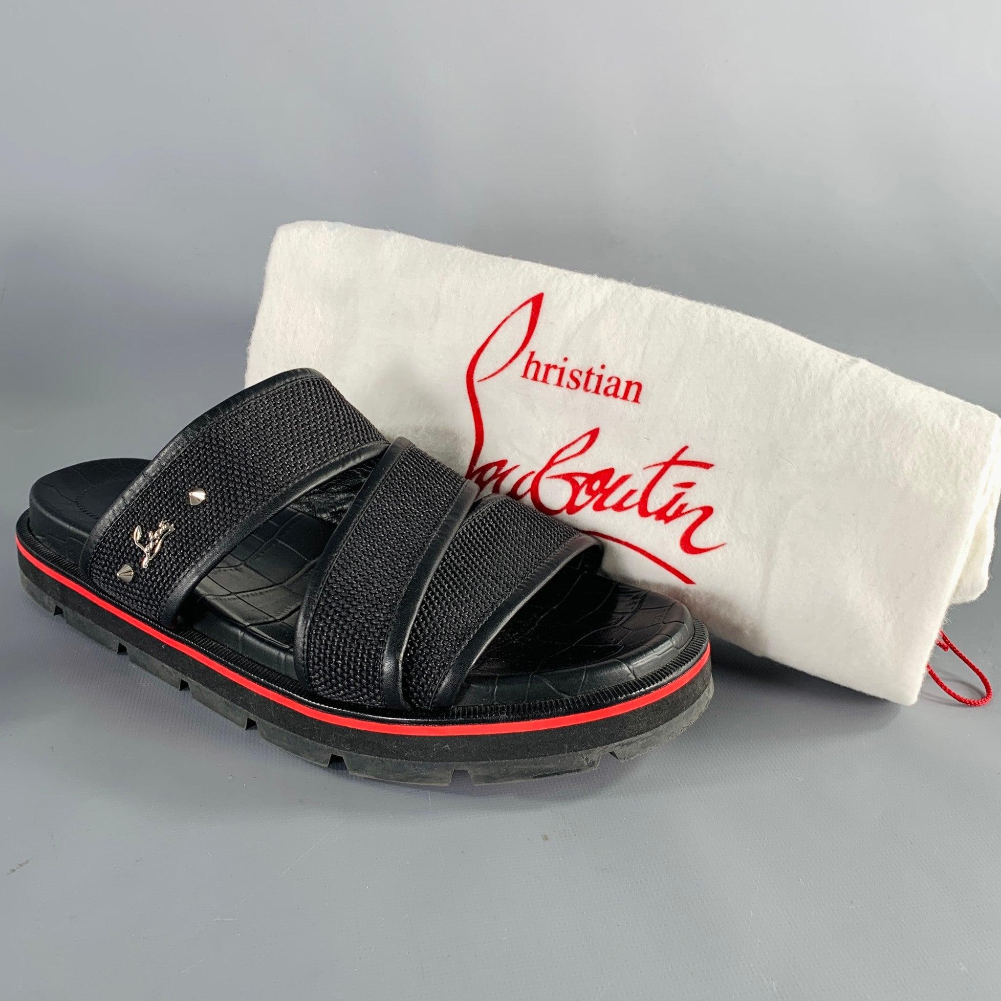 CHRISTIAN LOUBOUTIN Größe 9 Schwarze Slip-On-Sandalen aus strukturiertem Leder 6