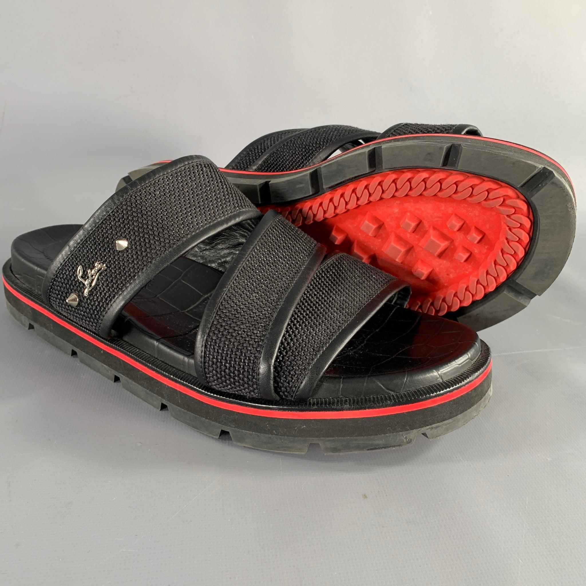 CHRISTIAN LOUBOUTIN Größe 9 Schwarze Slip-On-Sandalen aus strukturiertem Leder im Angebot 2