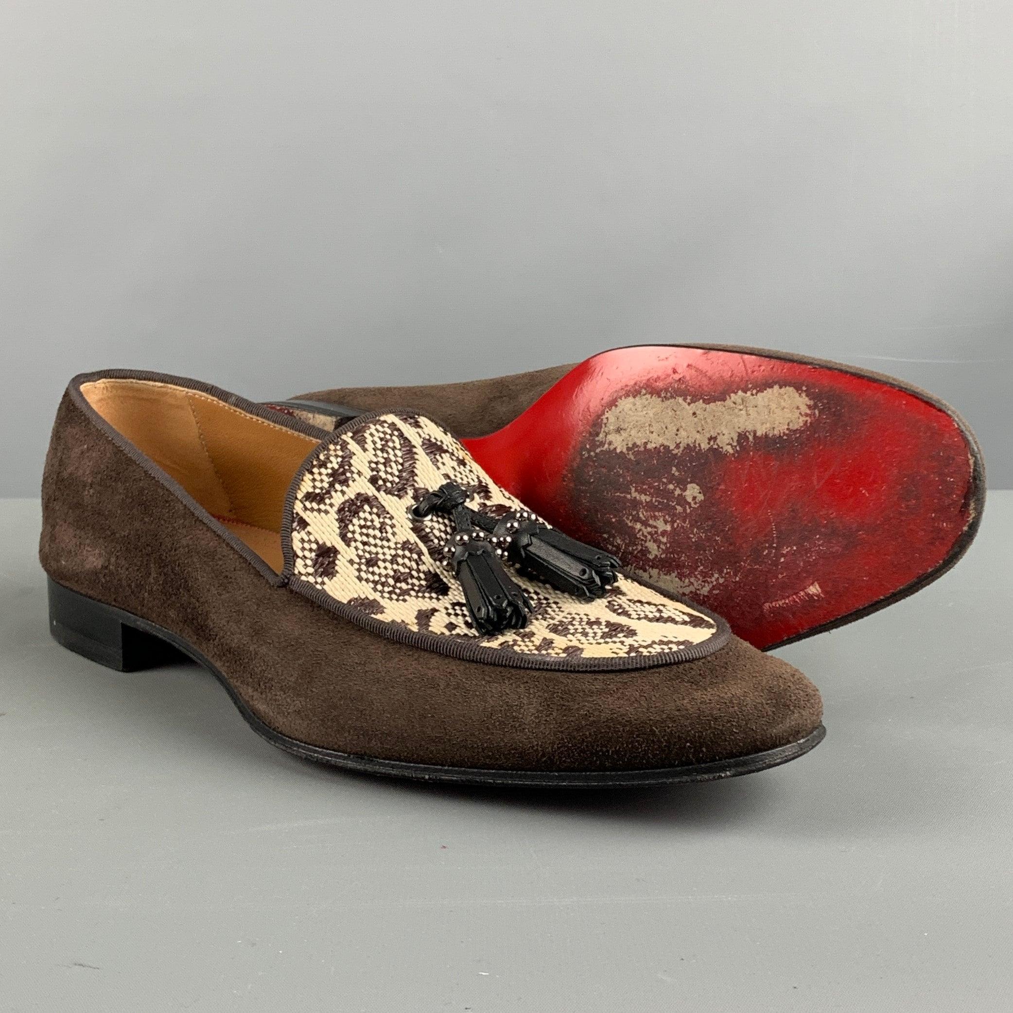 Men's CHRISTIAN LOUBOUTIN Size 9 Brown Beige Mixed Materials Woven Tassels Loafers For Sale