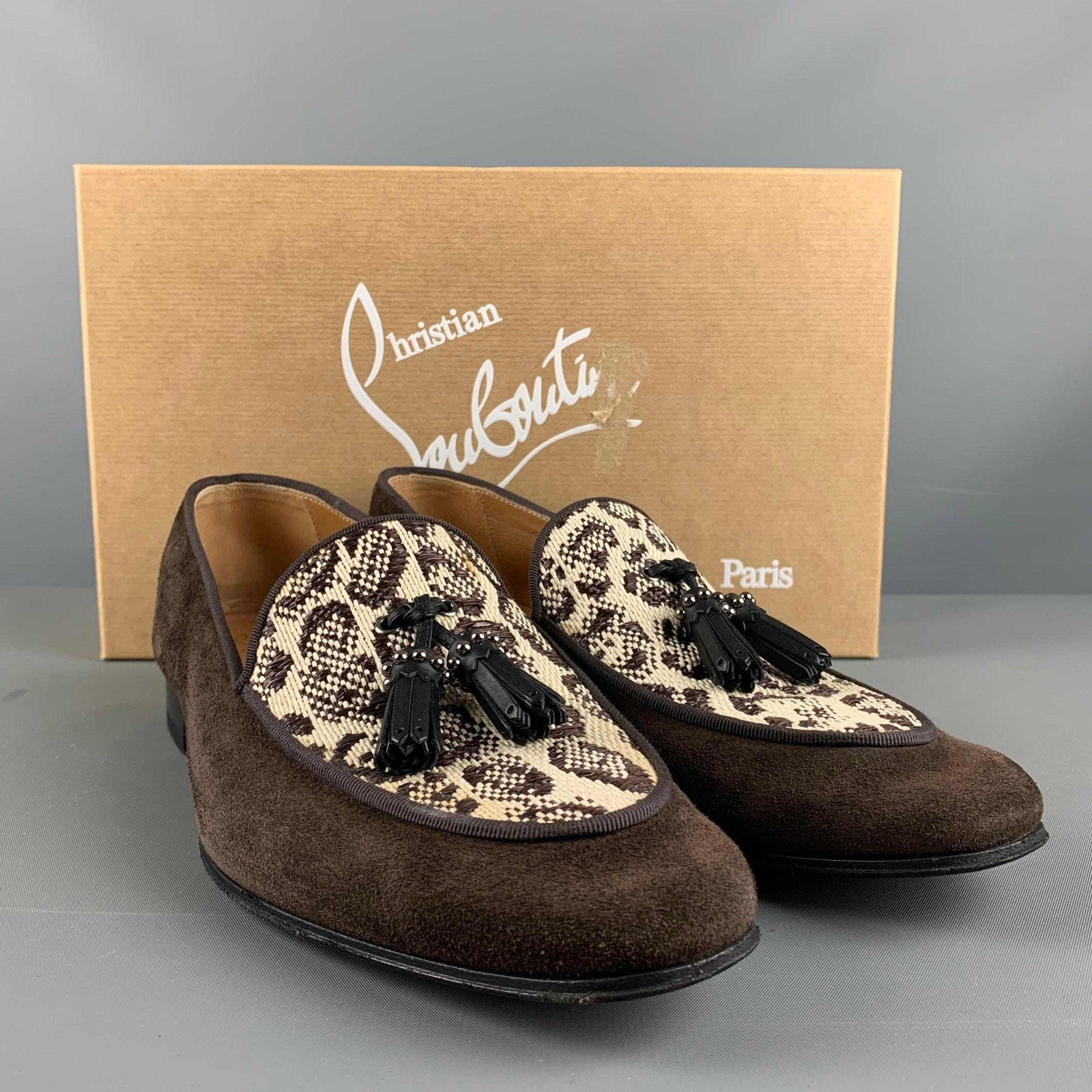 CHRISTIAN LOUBOUTIN Size 9 Brown Beige Mixed Materials Woven Tassels Loafers For Sale 2