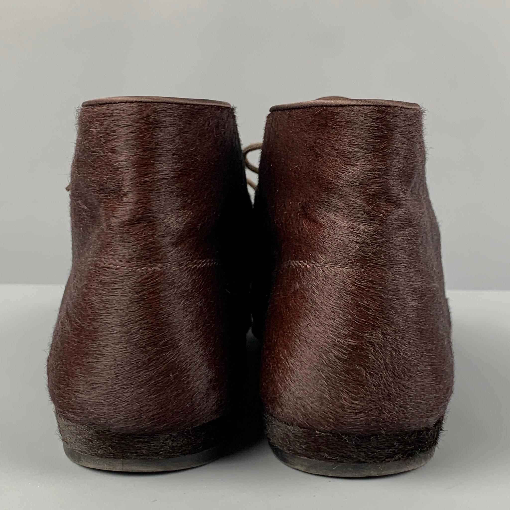 CHRISTIAN LOUBOUTIN Size 9 Brown Pony Hair Leather Lace Up Boots In Good Condition In San Francisco, CA