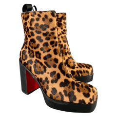CHRISTIAN LOUBOUTIN Size 9 Brown Tan Animal Print Leather Platform Boots