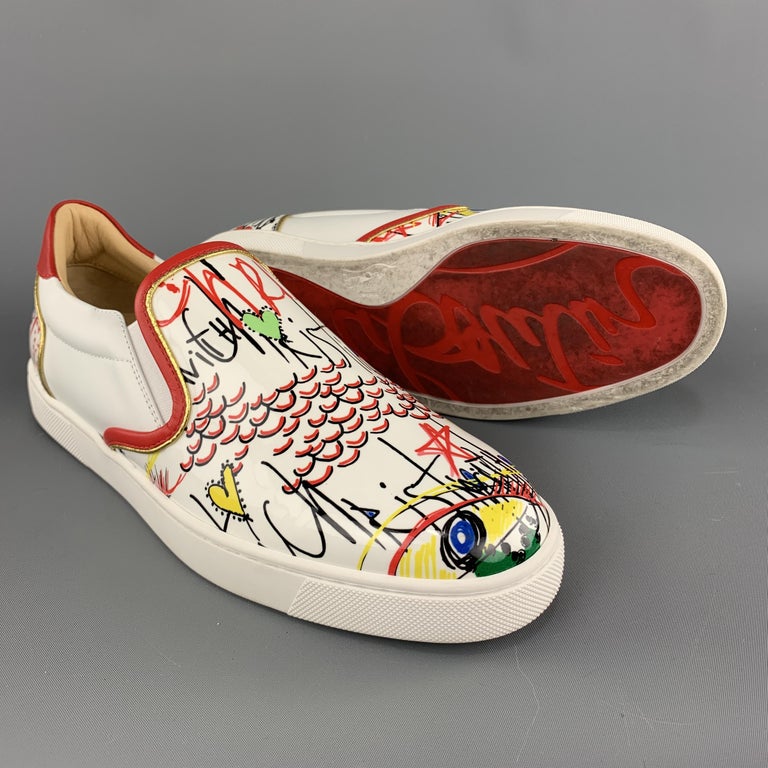 red sole sneakers with scribbles